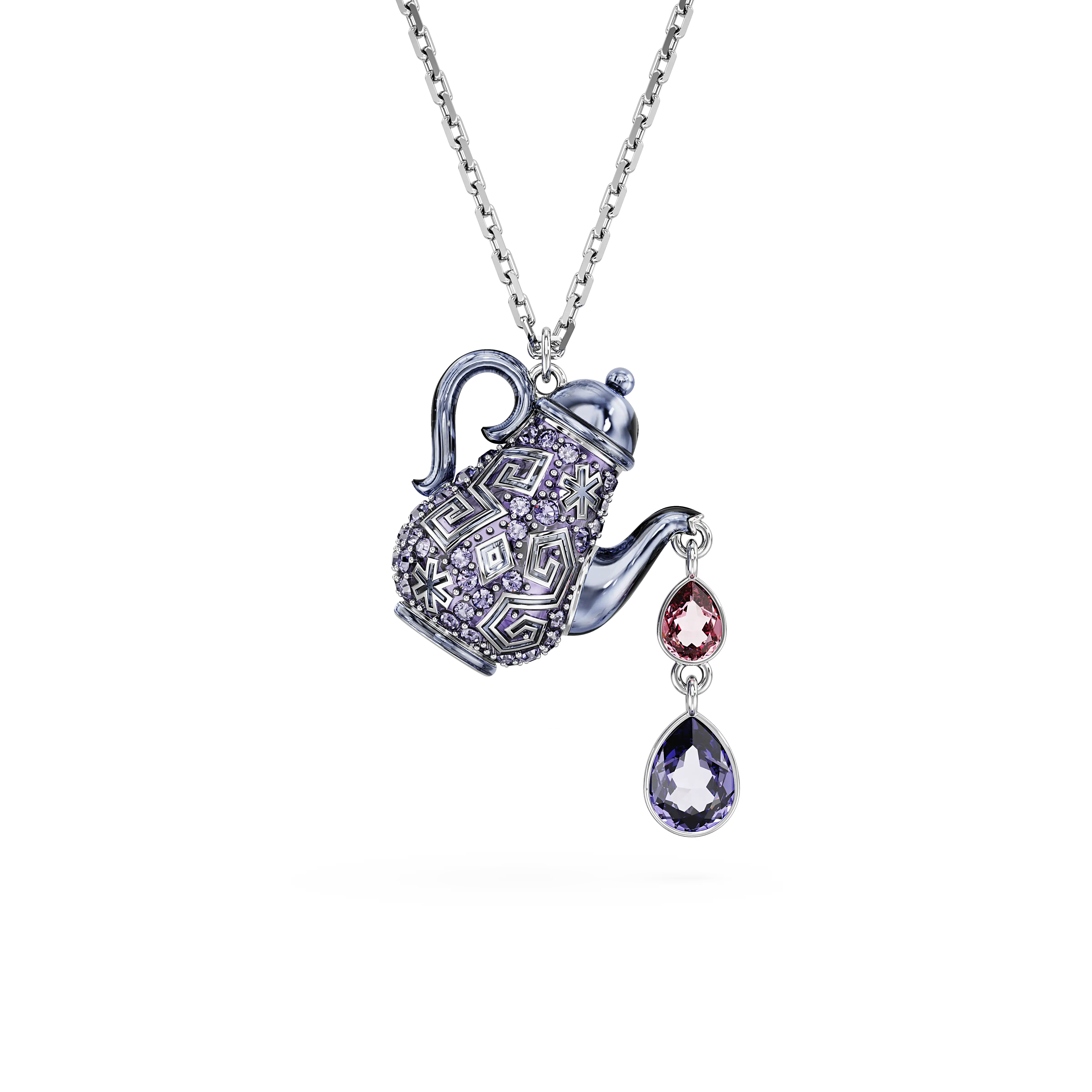 Alice in Wonderland pendant Teapot/Purple/Rhodium plated