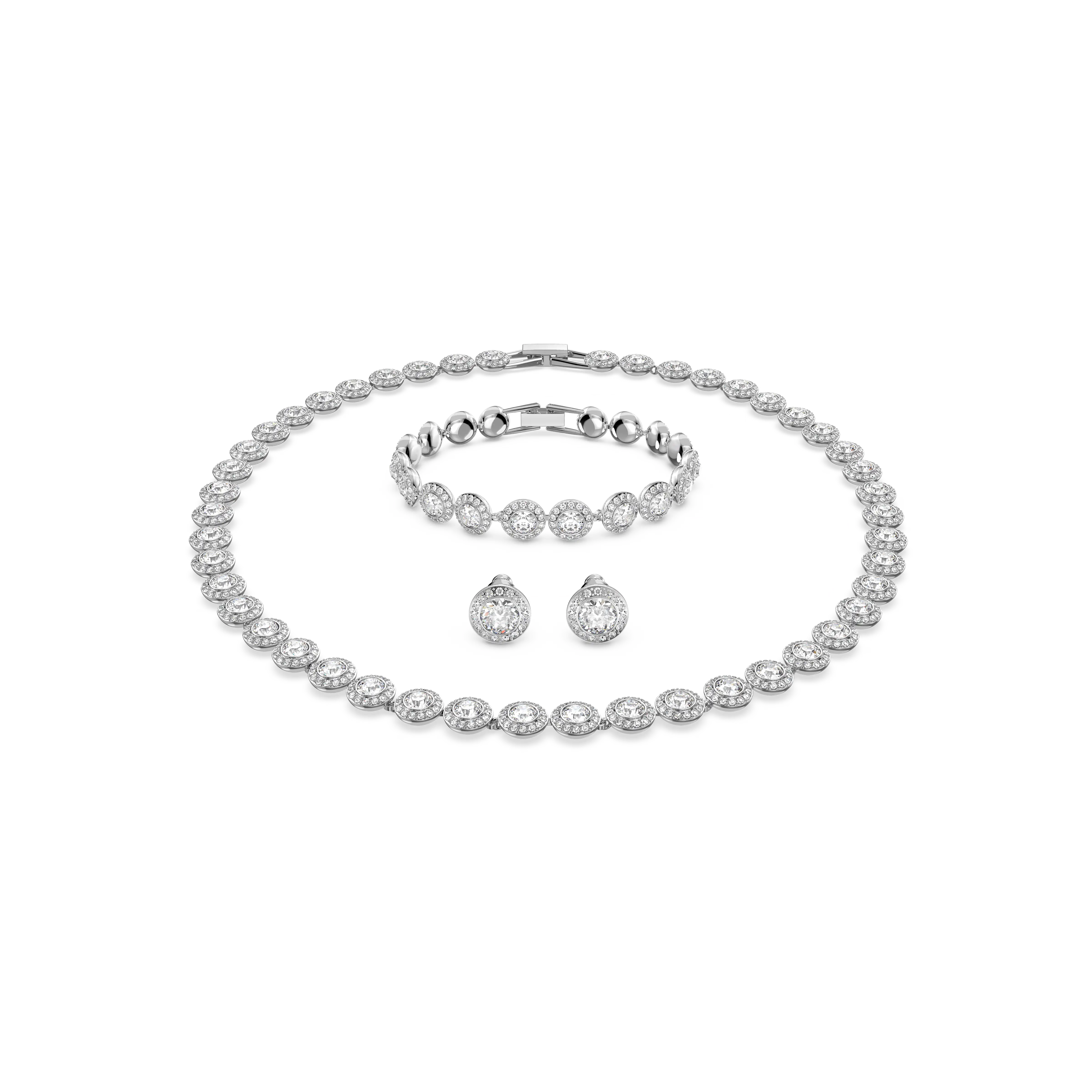 Angelic set Round cut/White/Rhodium plated
