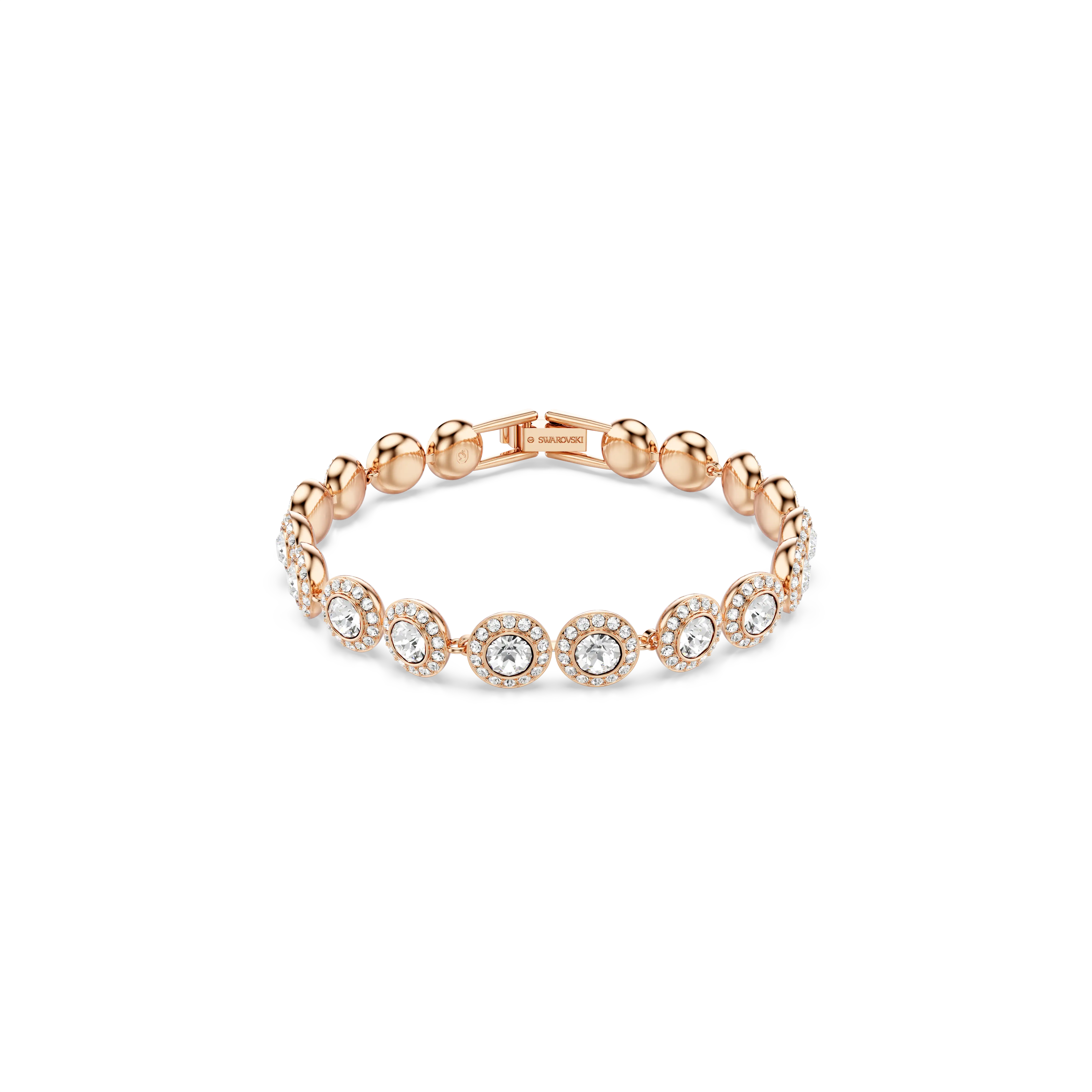 Angelic Tennis bracelet Round cut/Pavé/Medium/White/Rose gold-tone plated