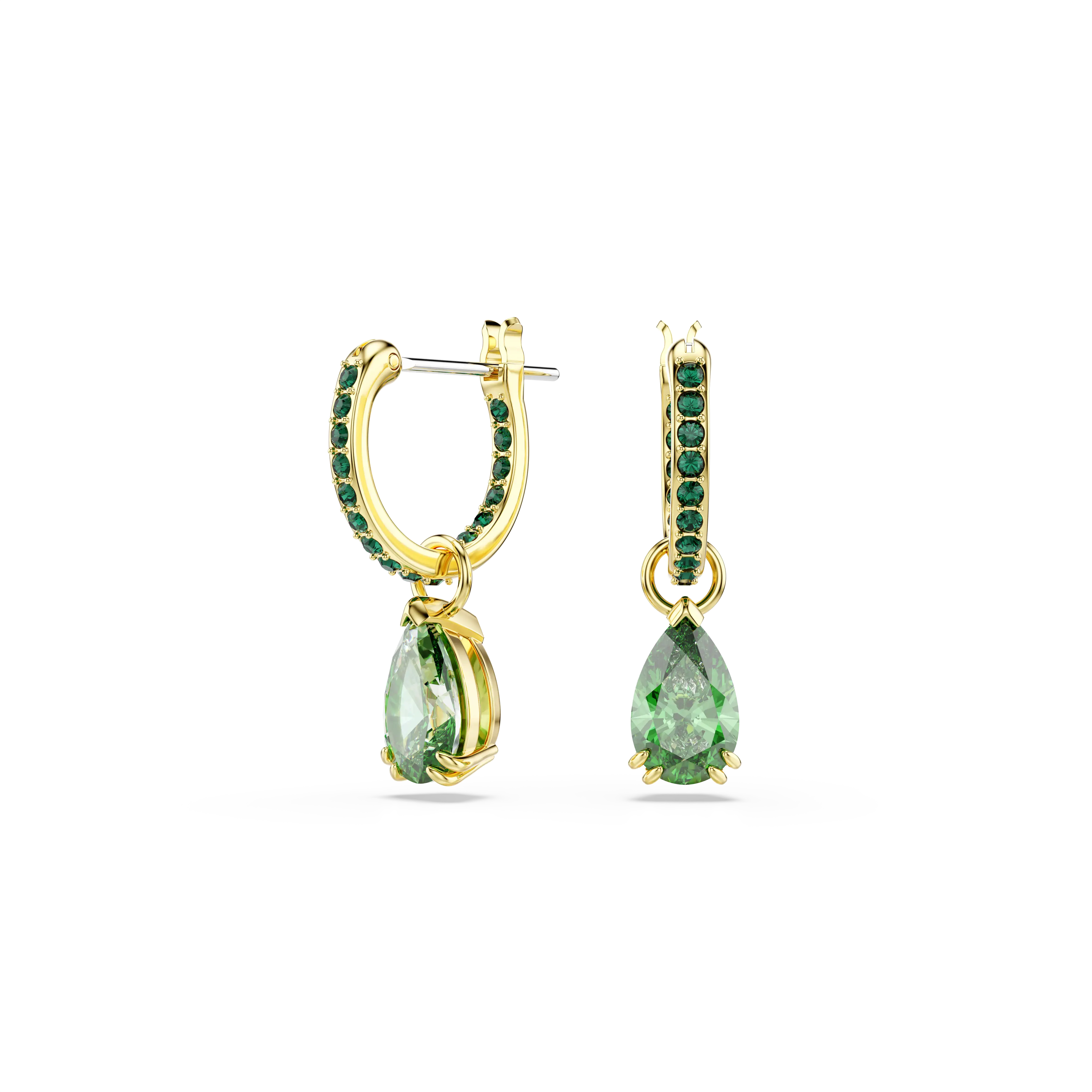 Attract drop earrings Pear cut/Green/Gold-tone plated