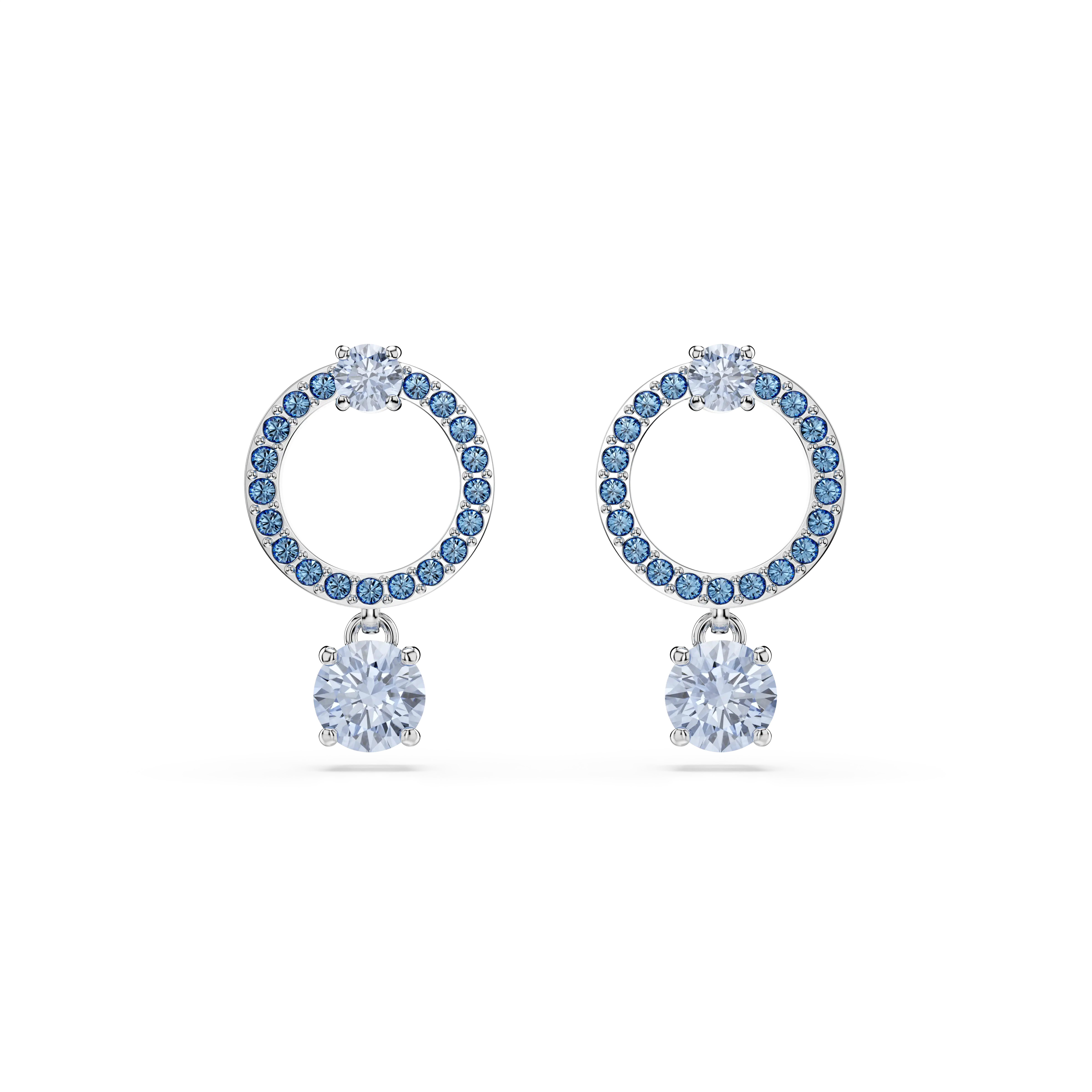 Attract drop earrings Round cut/Blue/Rhodium plated