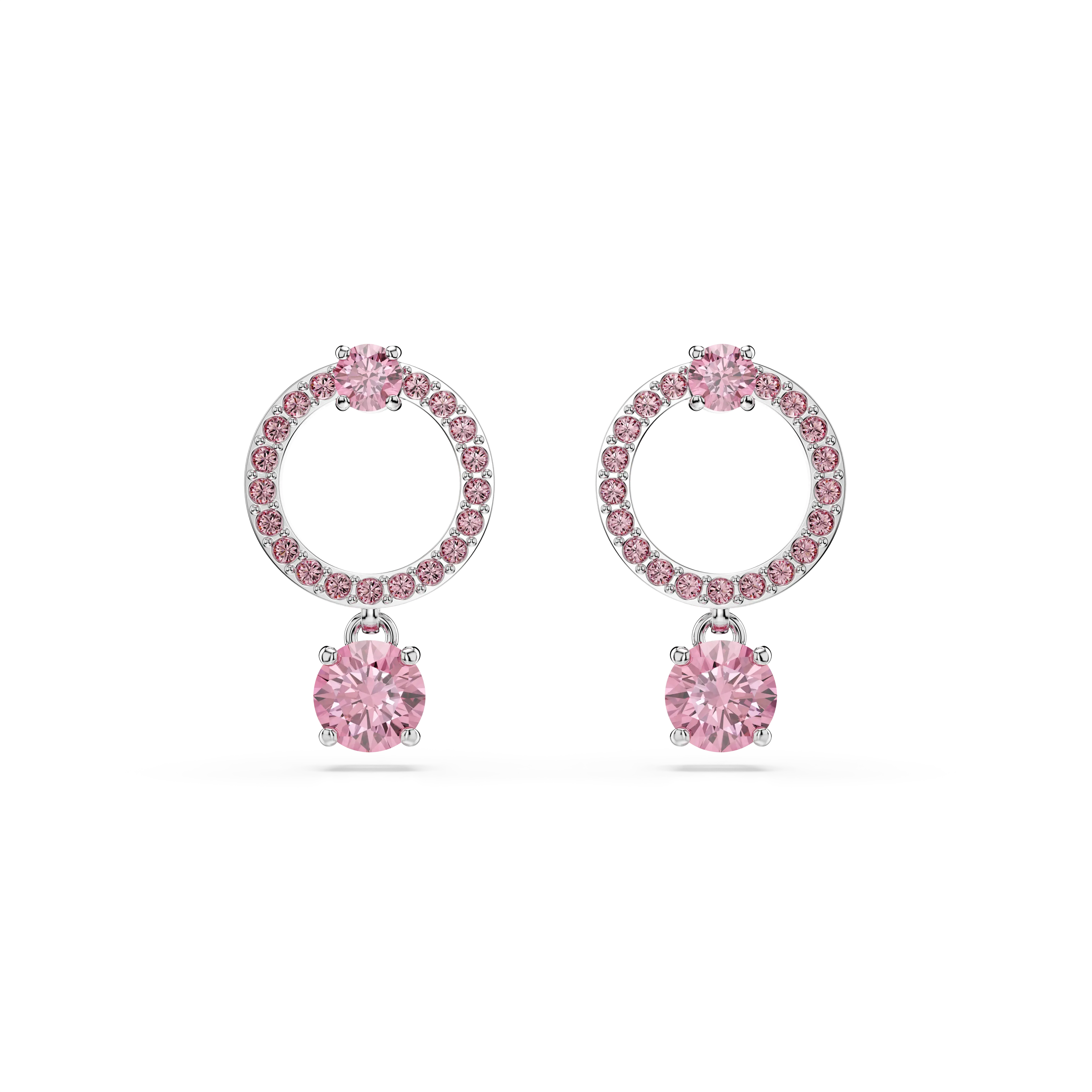 Attract drop earrings Round cut/Pink/Rhodium plated