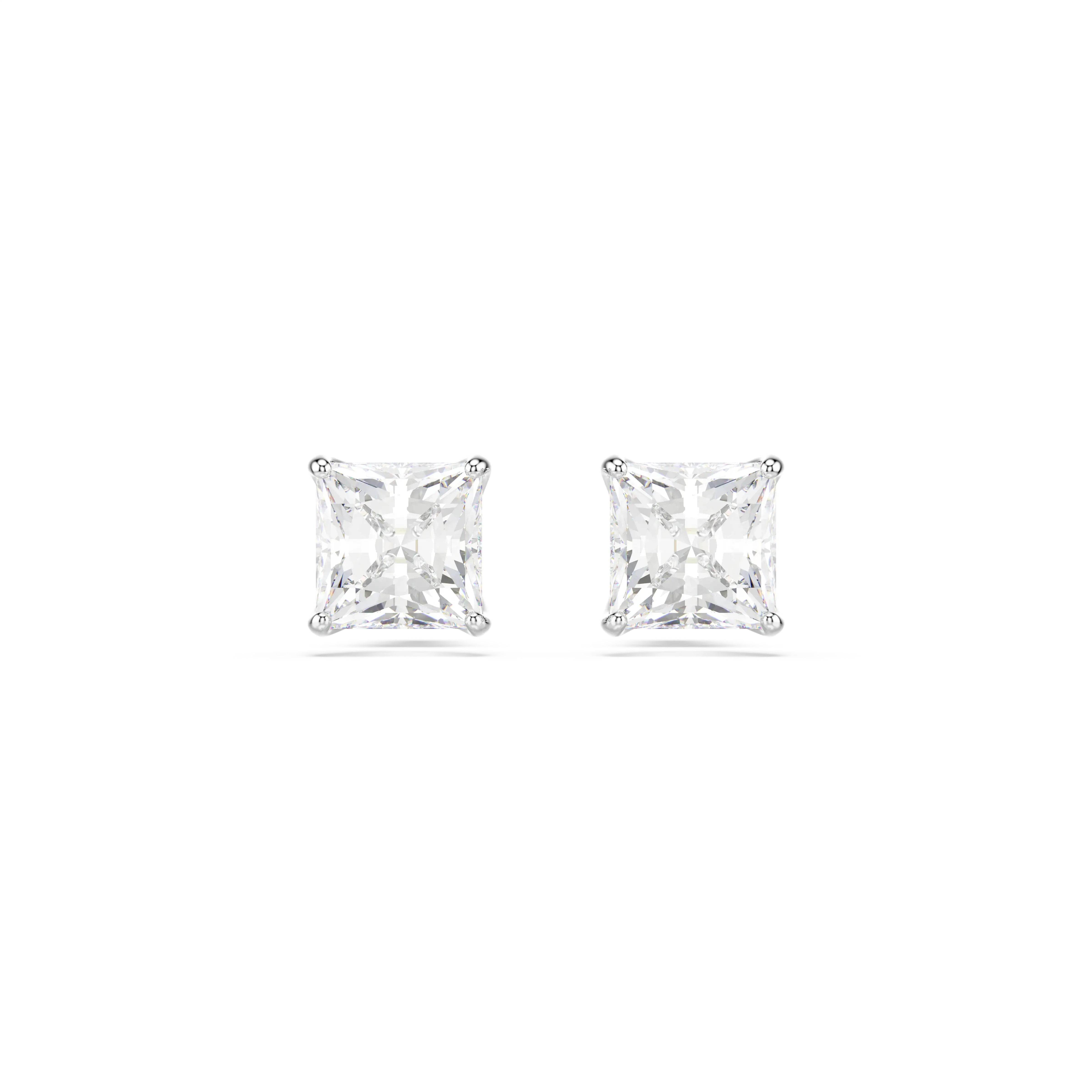 Attract stud earrings Square cut/White/Rhodium plated