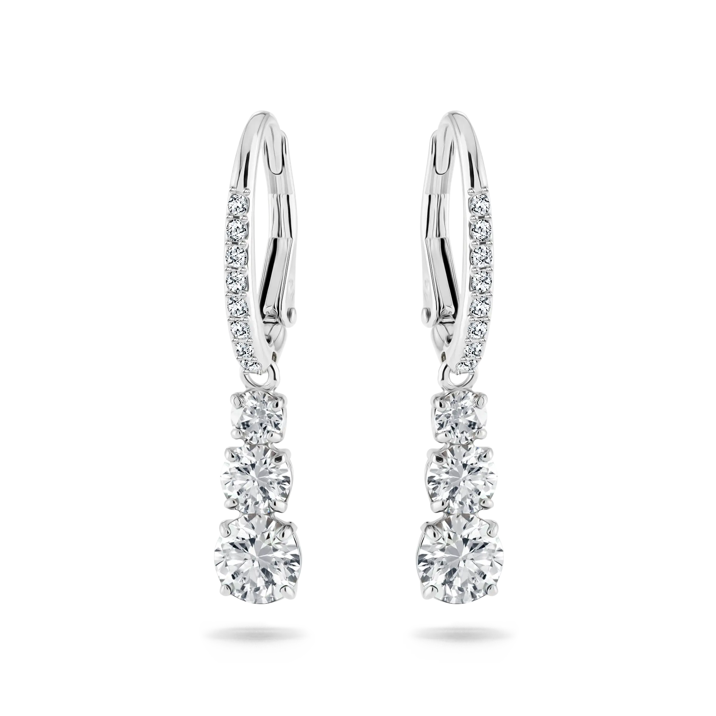 Attract Trilogy hoop earrings Round cut/White/Rhodium plated