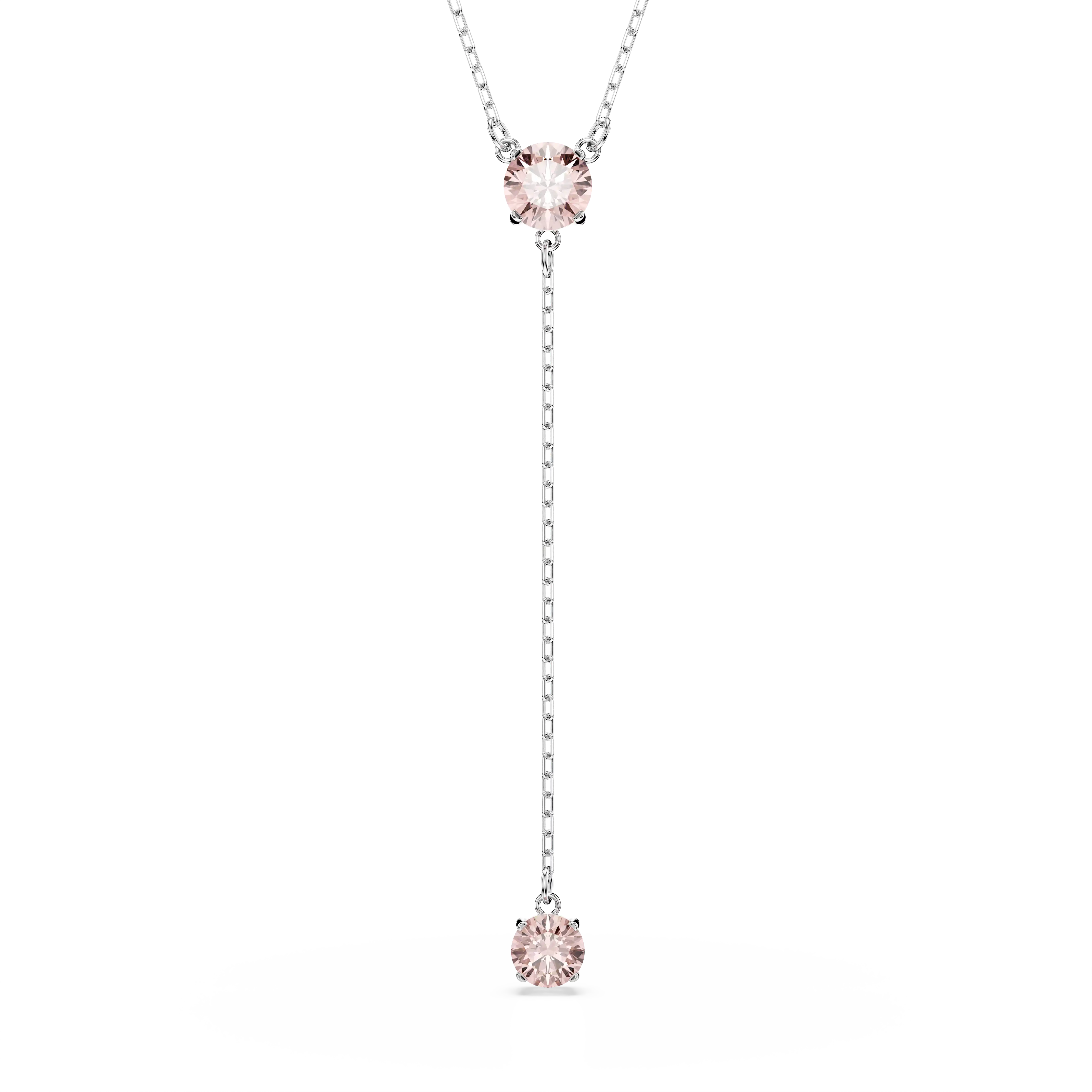 Attract Y necklace Round cut/Pink/Rhodium plated