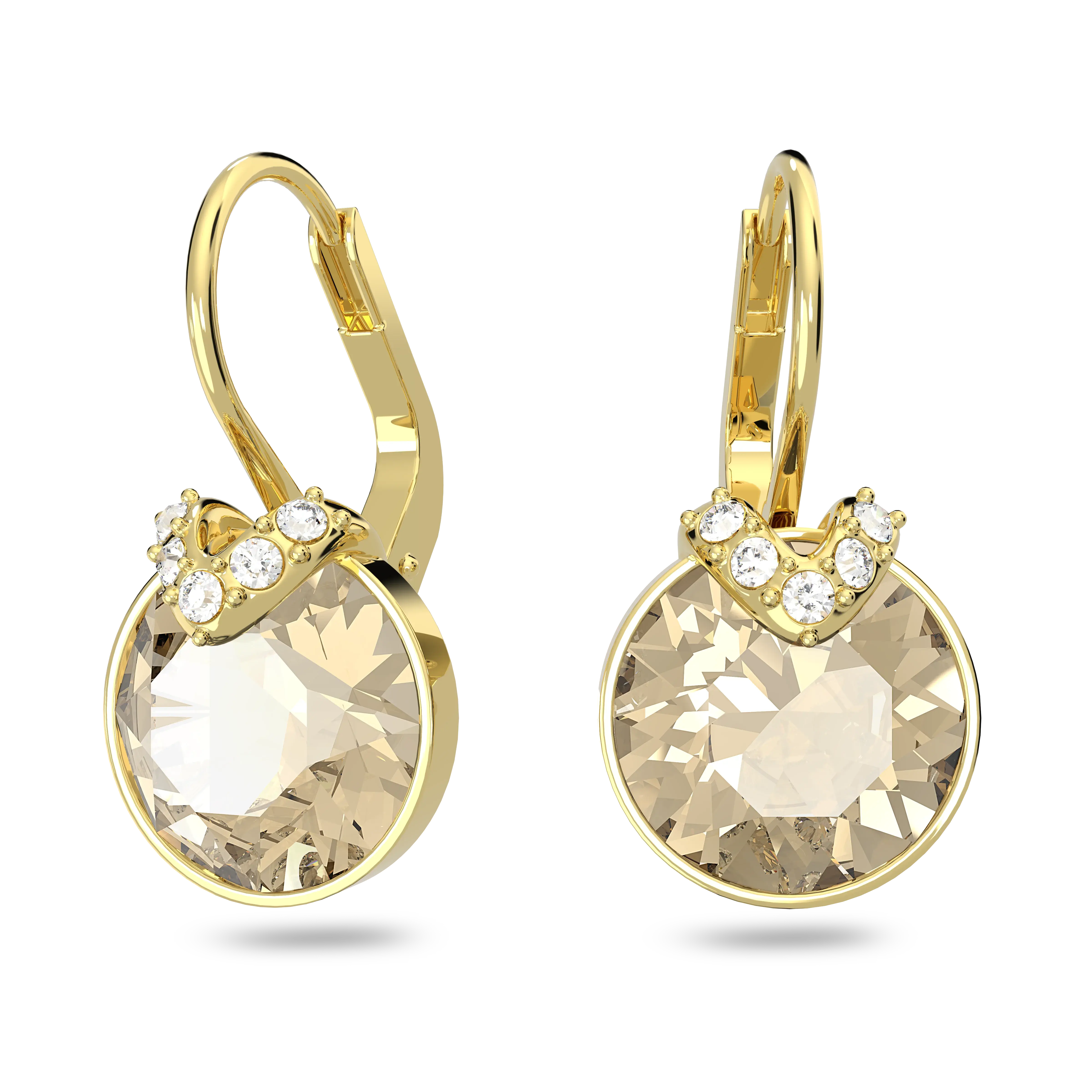 Bella V drop earrings Round cut/Gold tone/Gold-tone plated