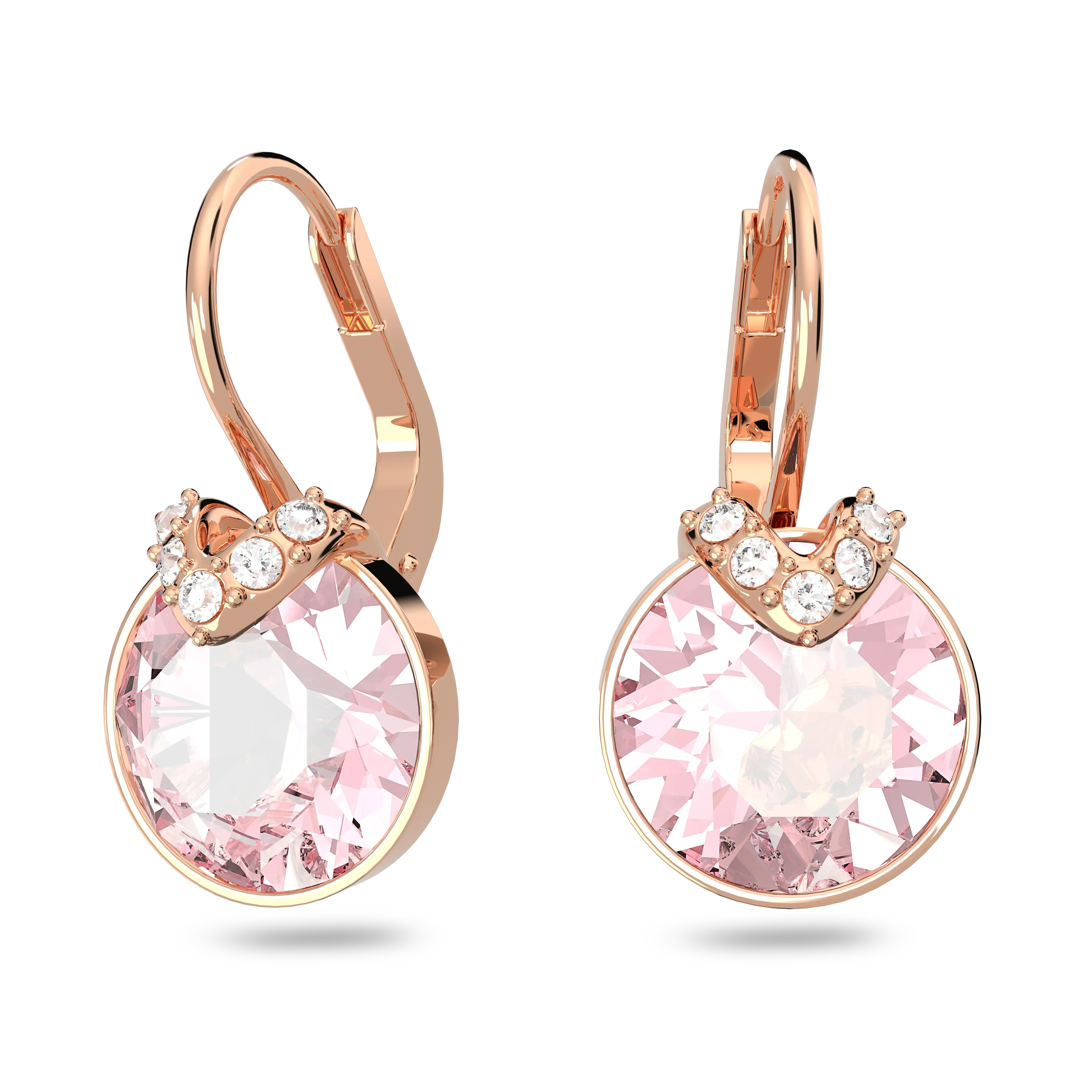 Bella V drop earrings Round cut/Pink/Rose gold-tone plated