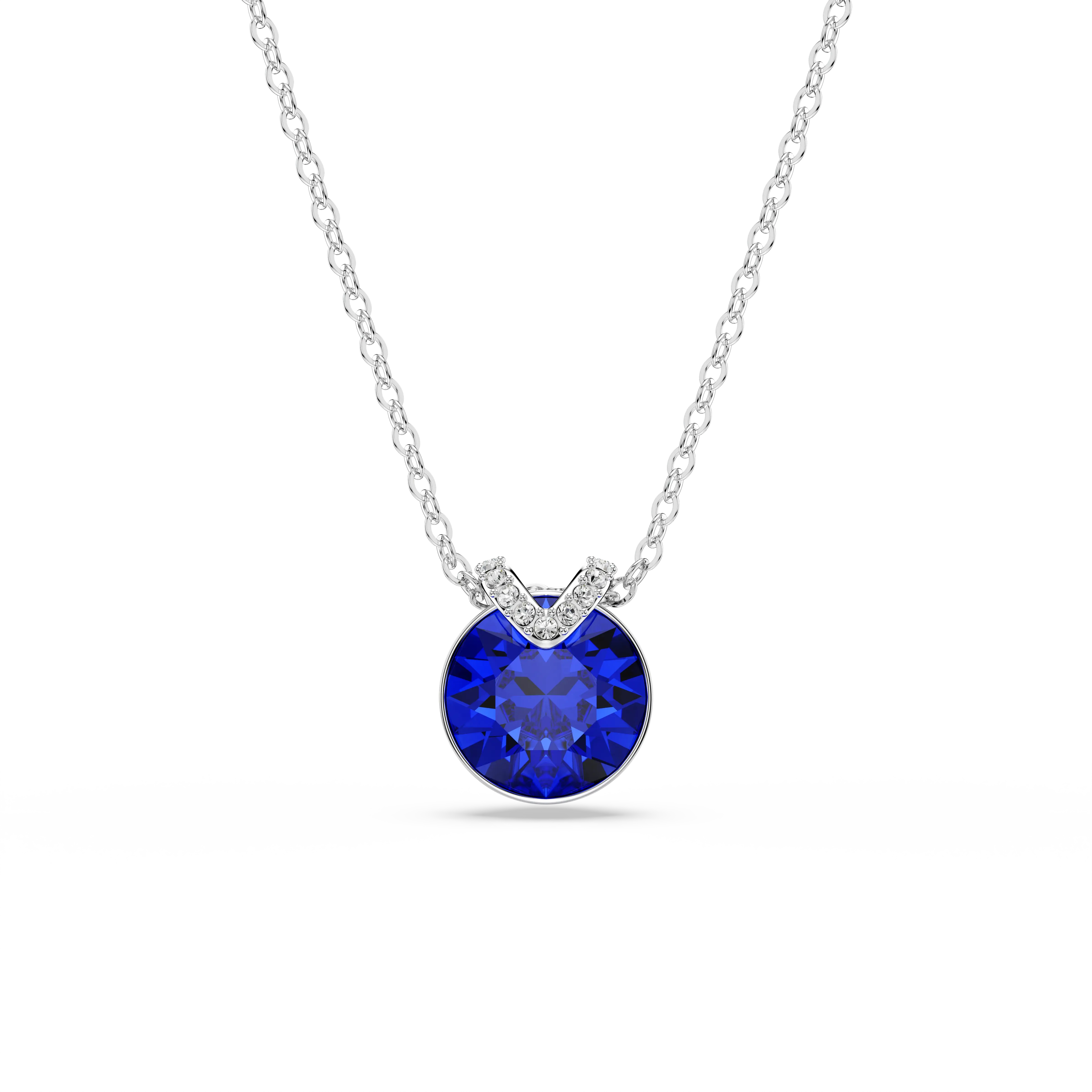 Bella V pendant Round cut/Blue/Rhodium plated