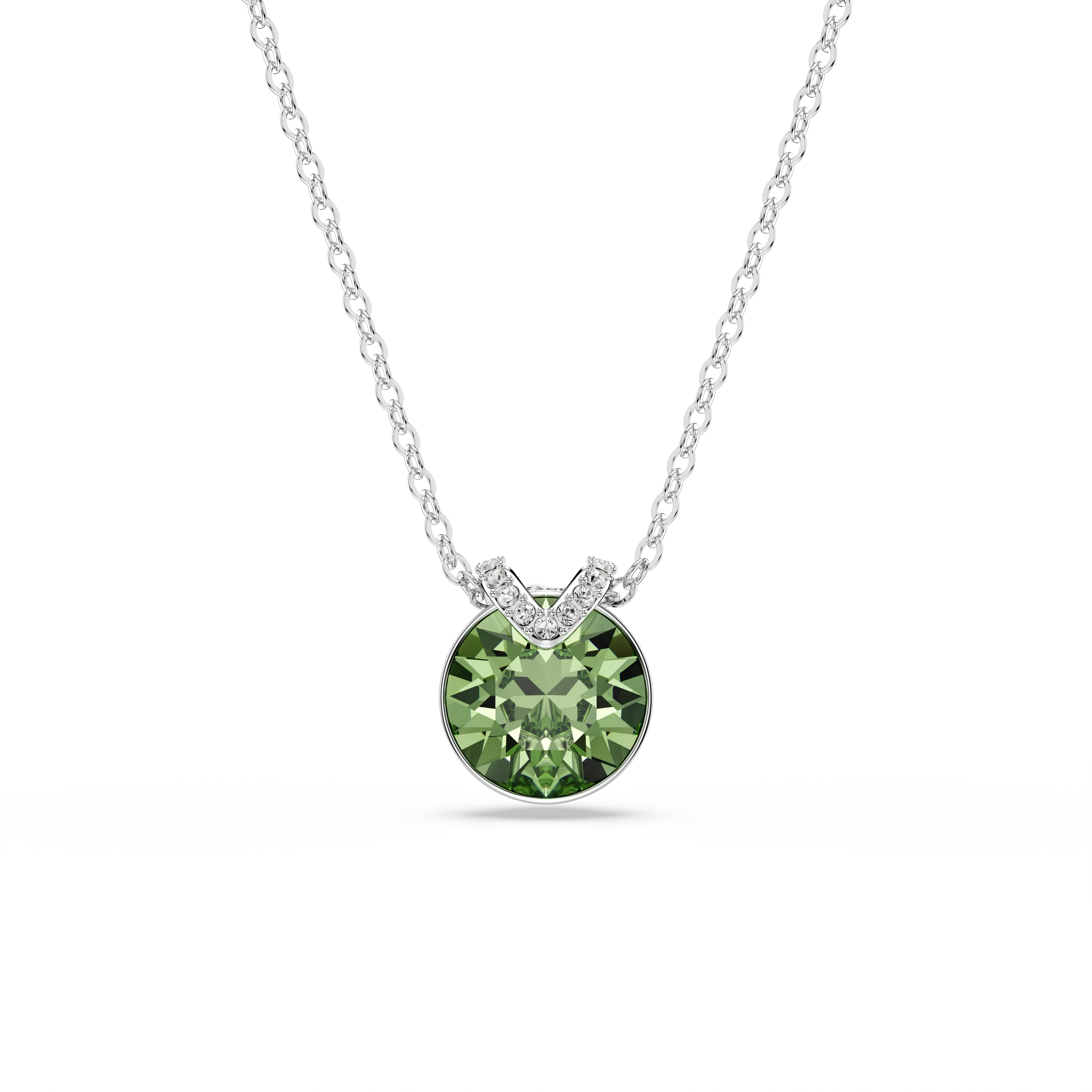 Bella V pendant Round cut/Green/Rhodium plated