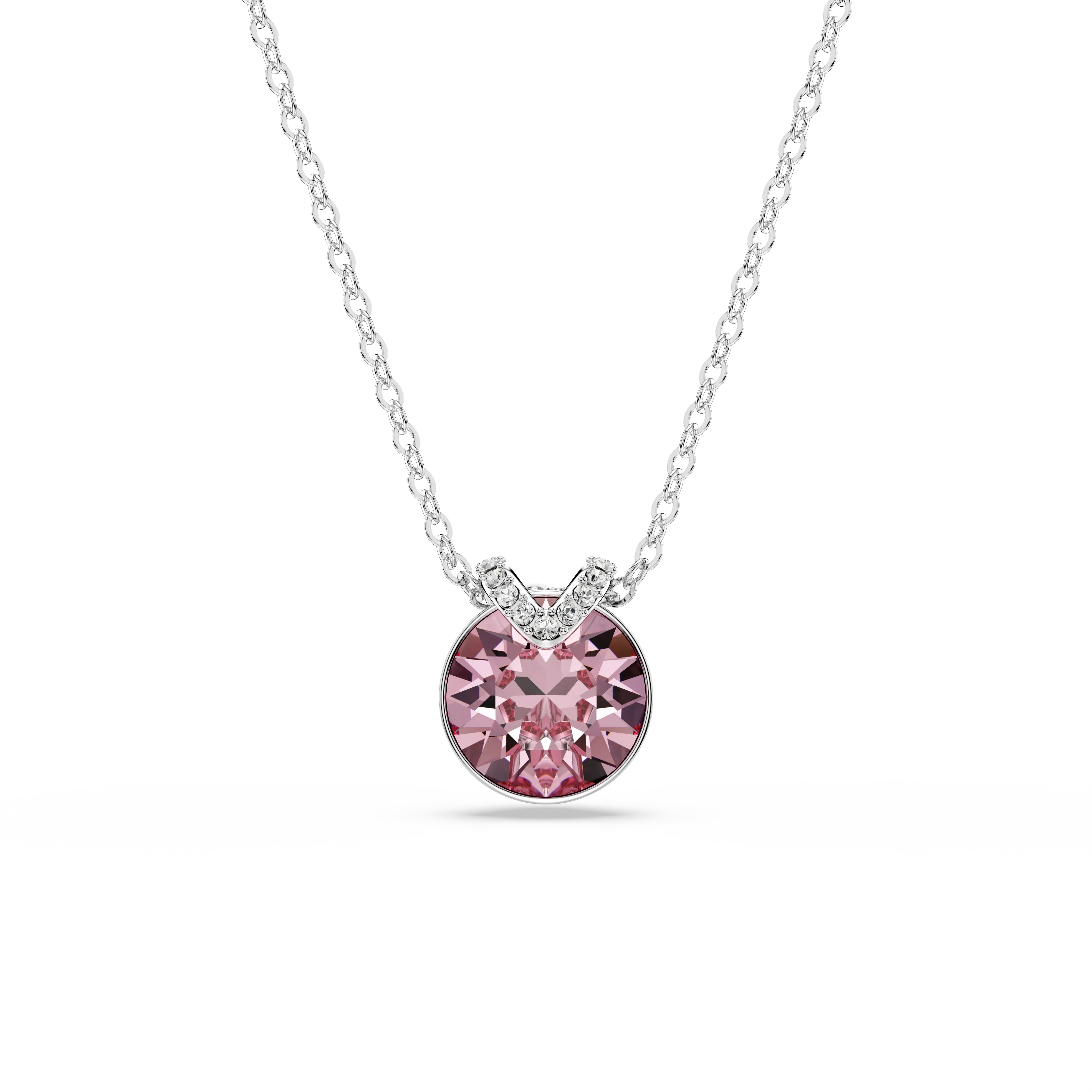 Bella V pendant Round cut/Pink/Rhodium plated