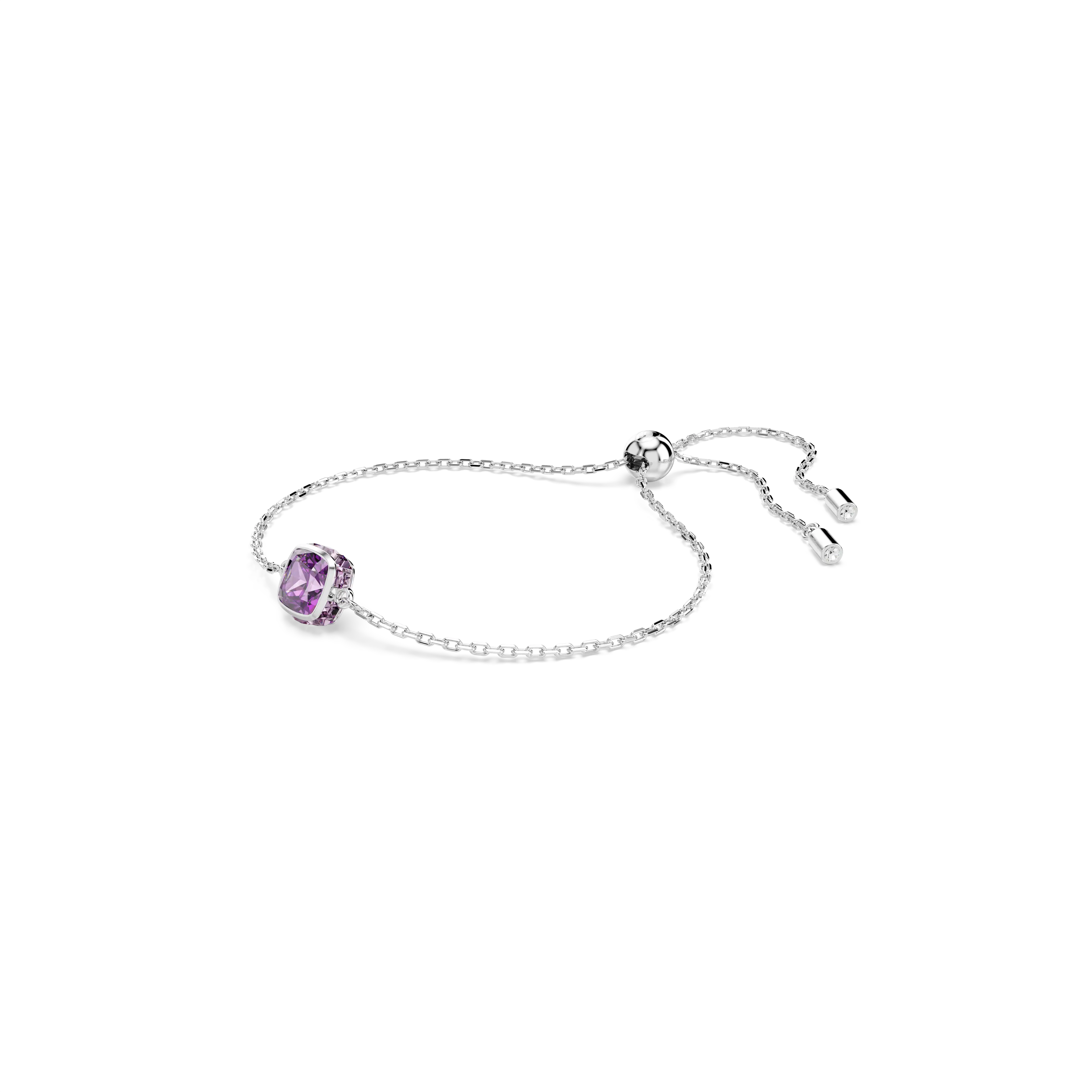 Birthstone bracelet Square cut/February/Purple/Rhodium plated