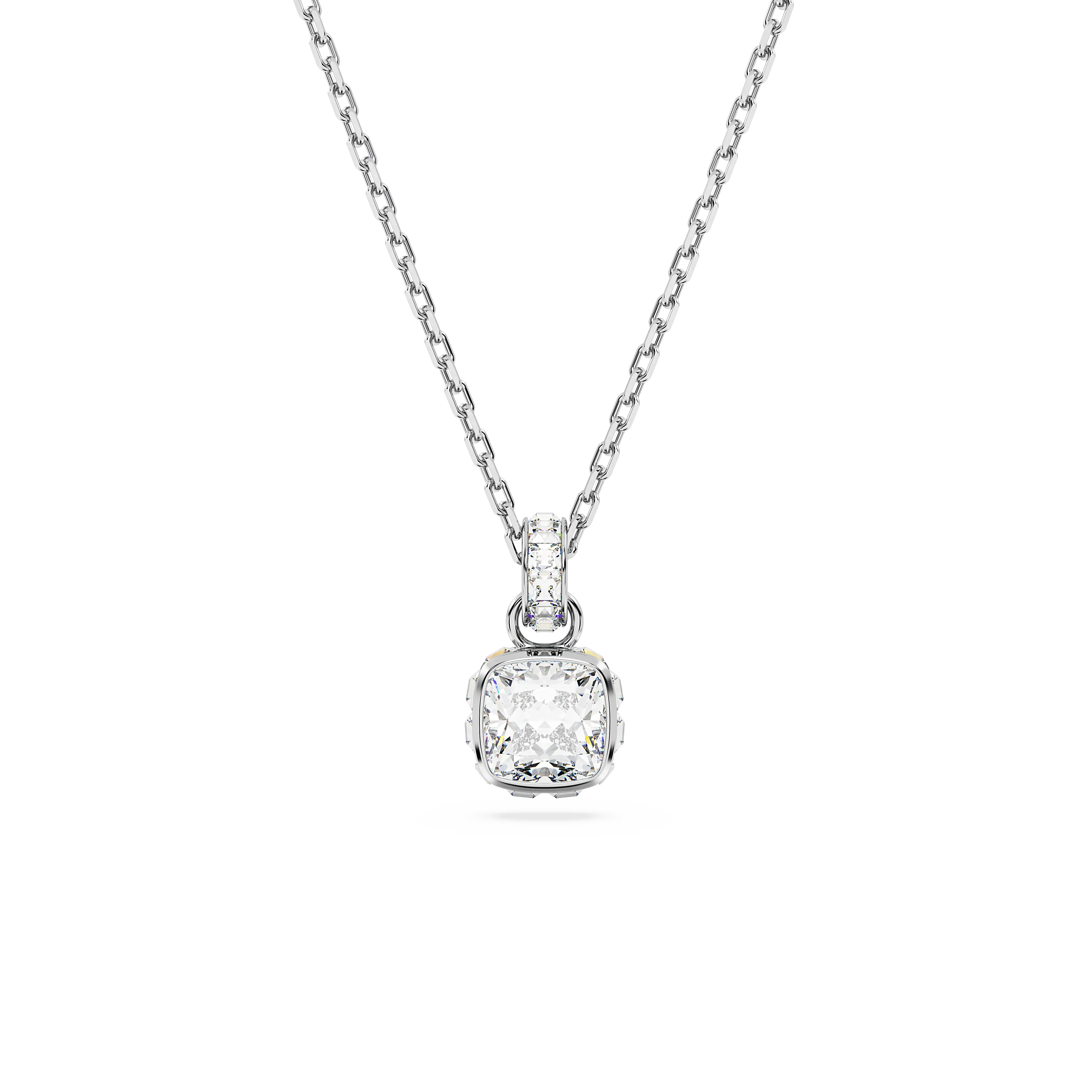 Birthstone pendant Square cut/April/White/Rhodium plated