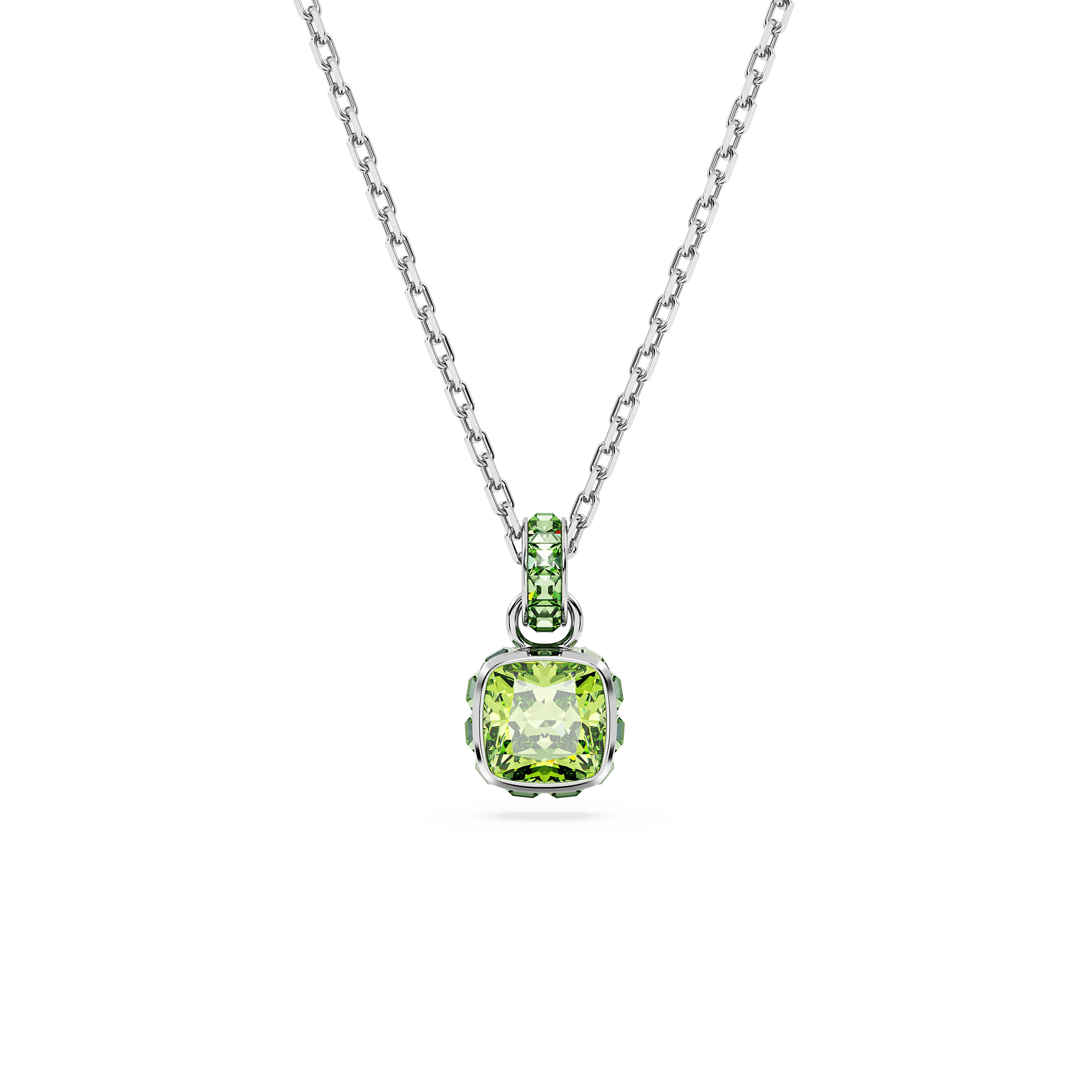 Birthstone pendant Square cut/August/Green/Rhodium plated