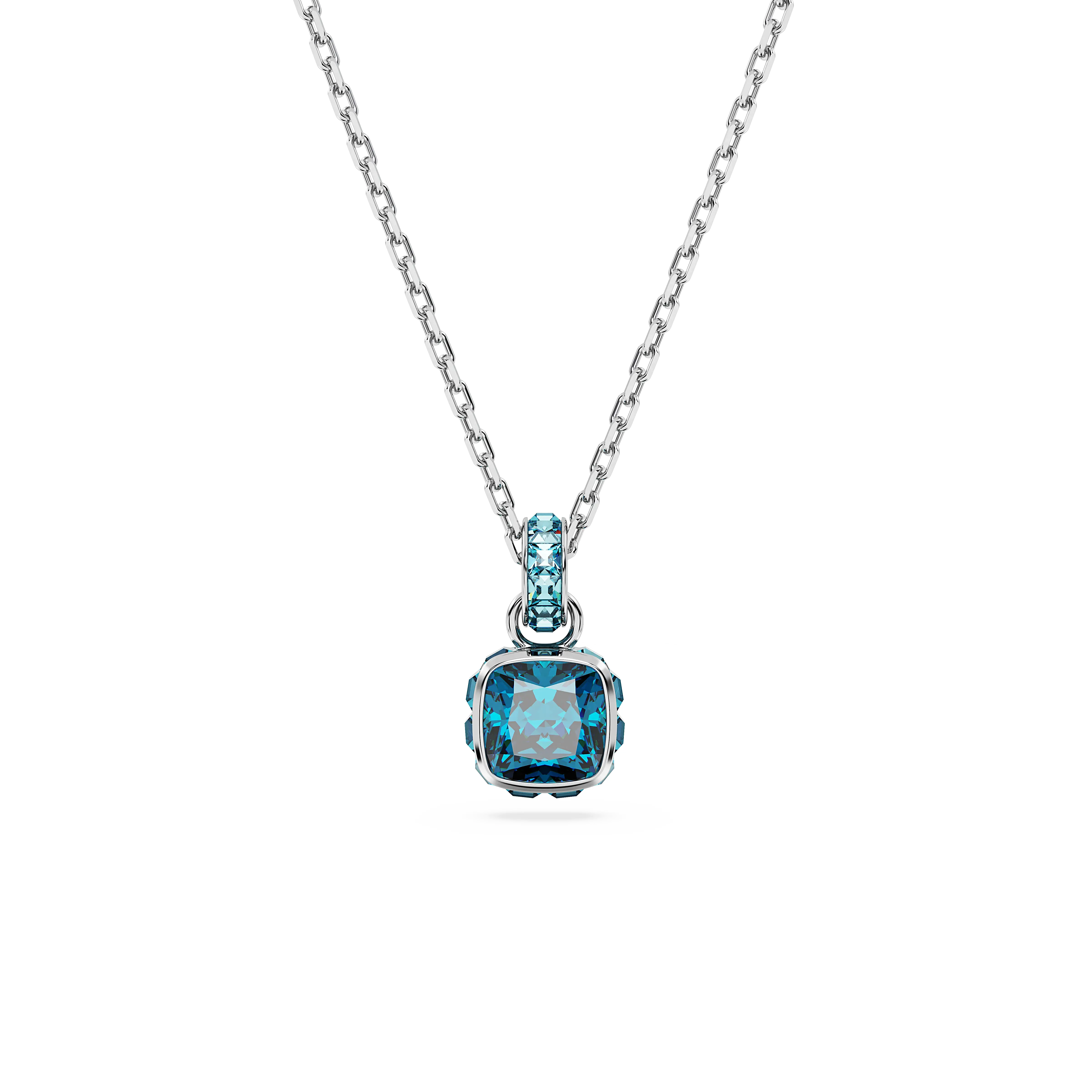 Birthstone pendant Square cut/December/Blue/Rhodium plated