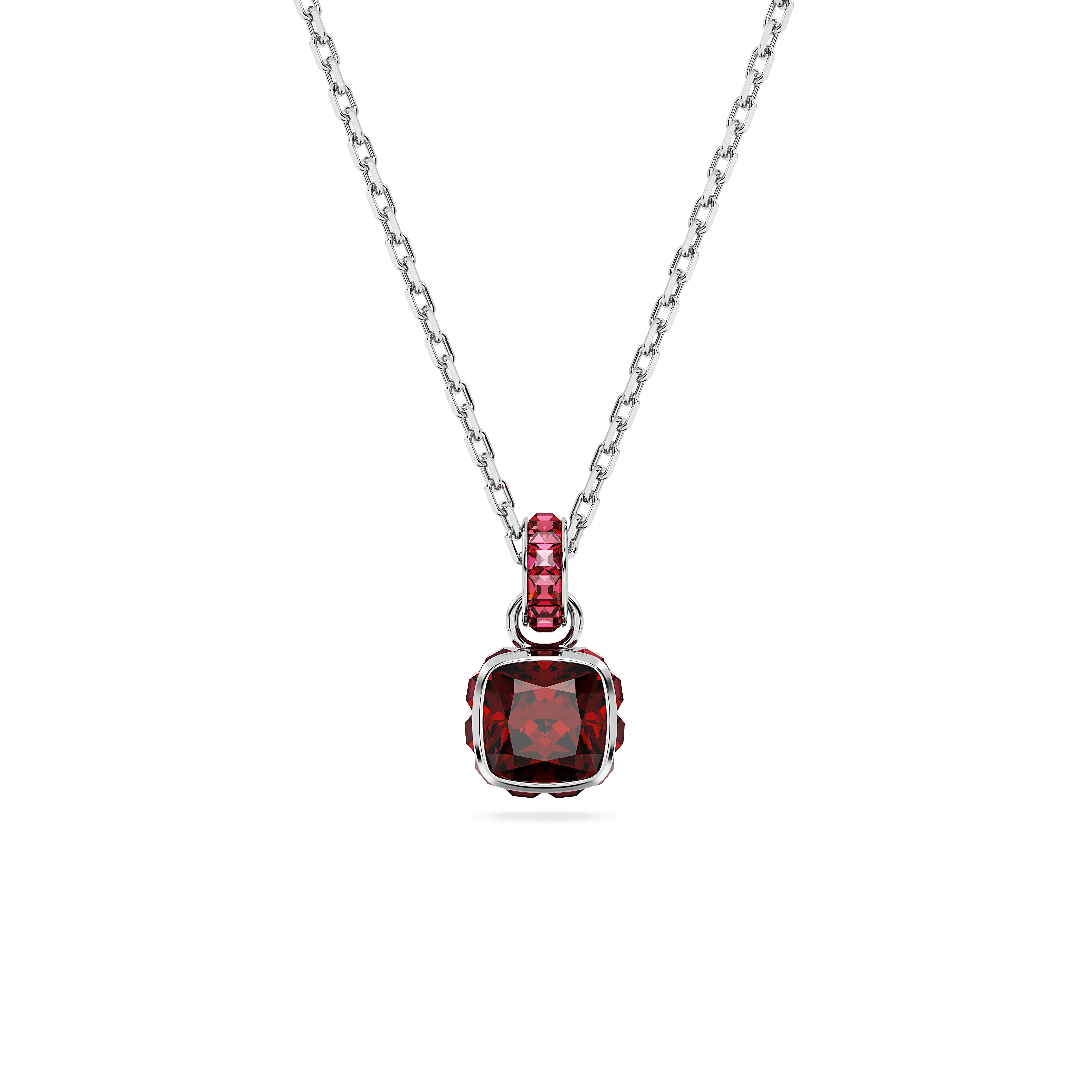 Birthstone pendant Square cut/January/Red/Rhodium plated
