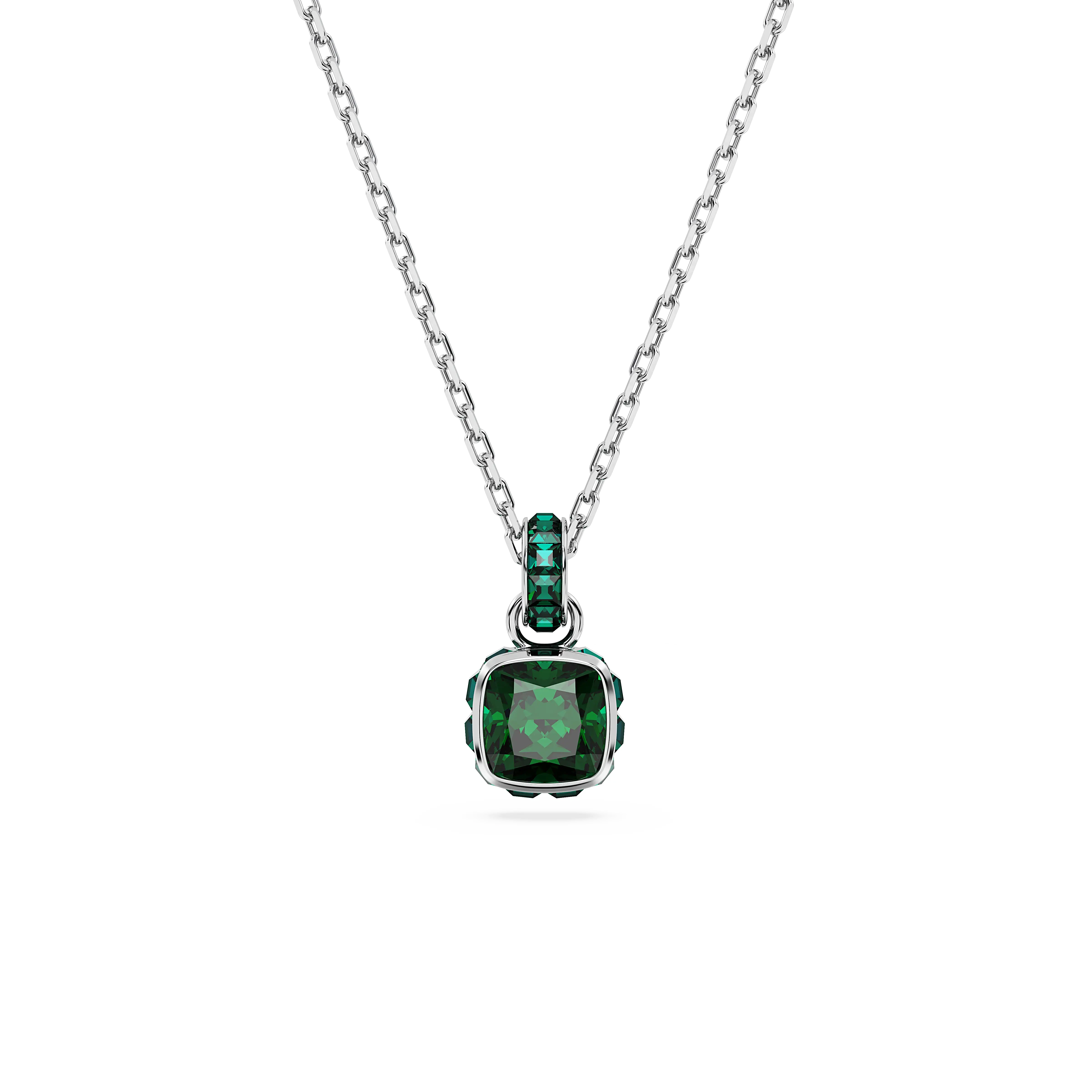 Birthstone pendant Square cut/May/Green/Rhodium plated