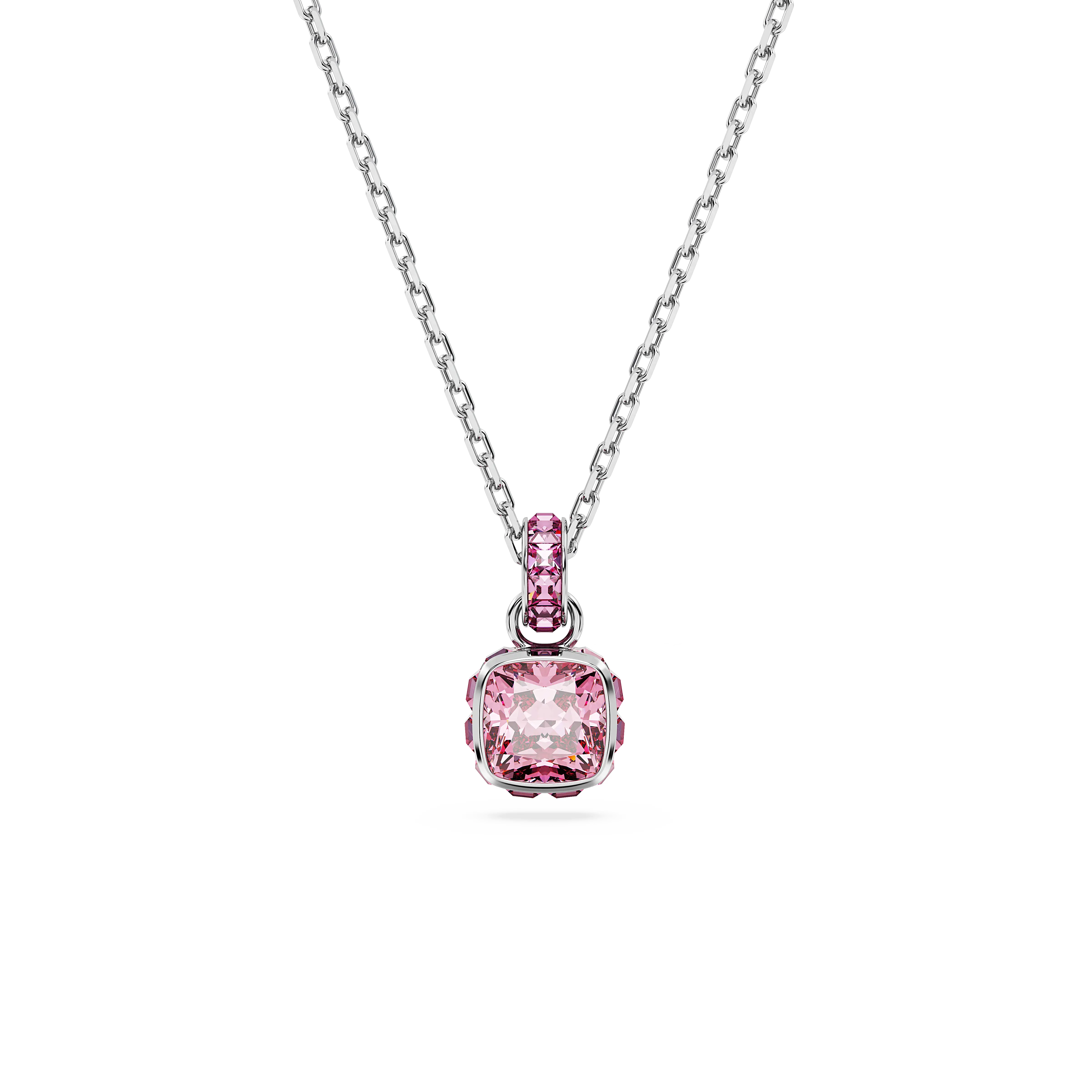 Birthstone pendant Square cut/October/Pink/Rhodium plated