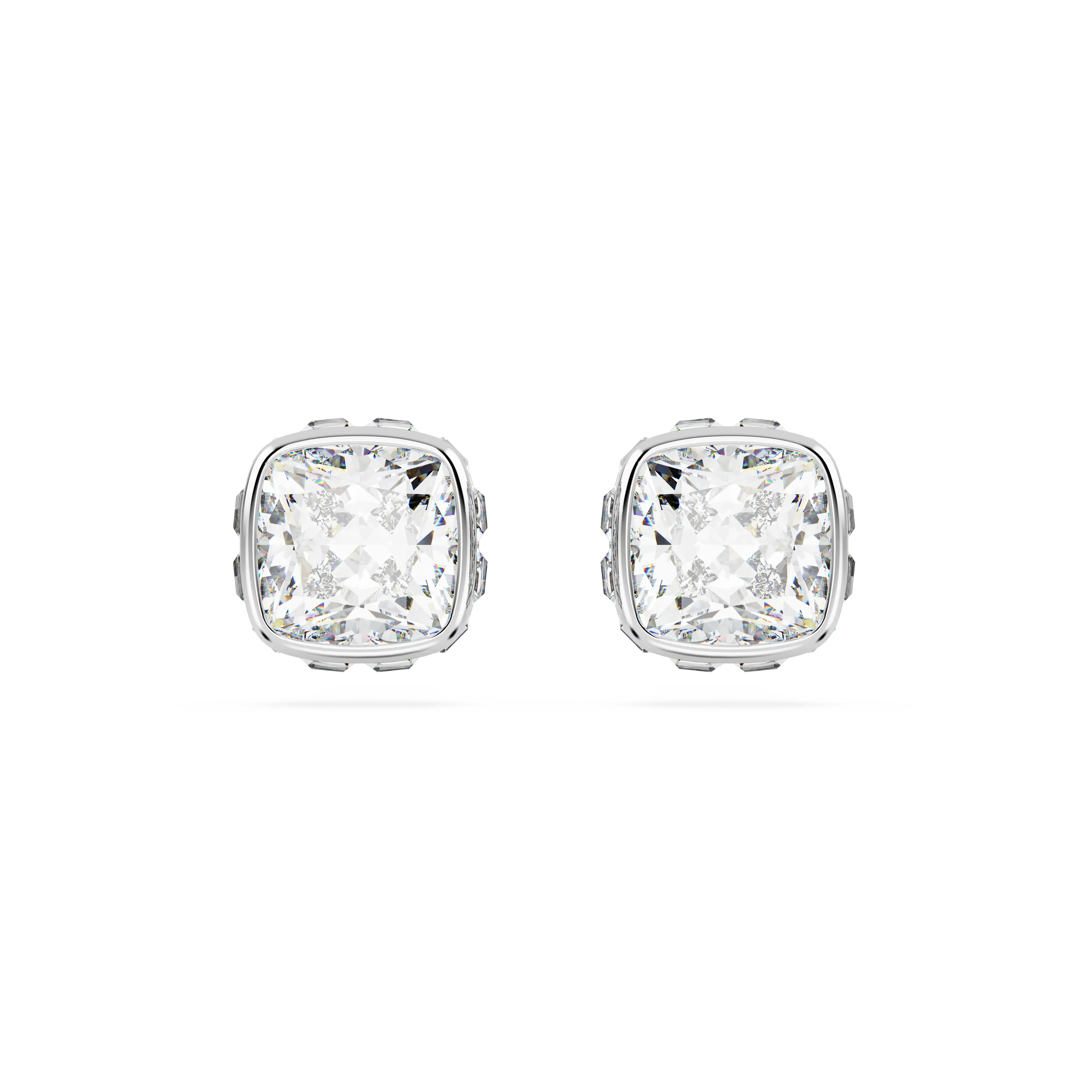 Birthstone stud earrings Square cut/April/White/Rhodium plated