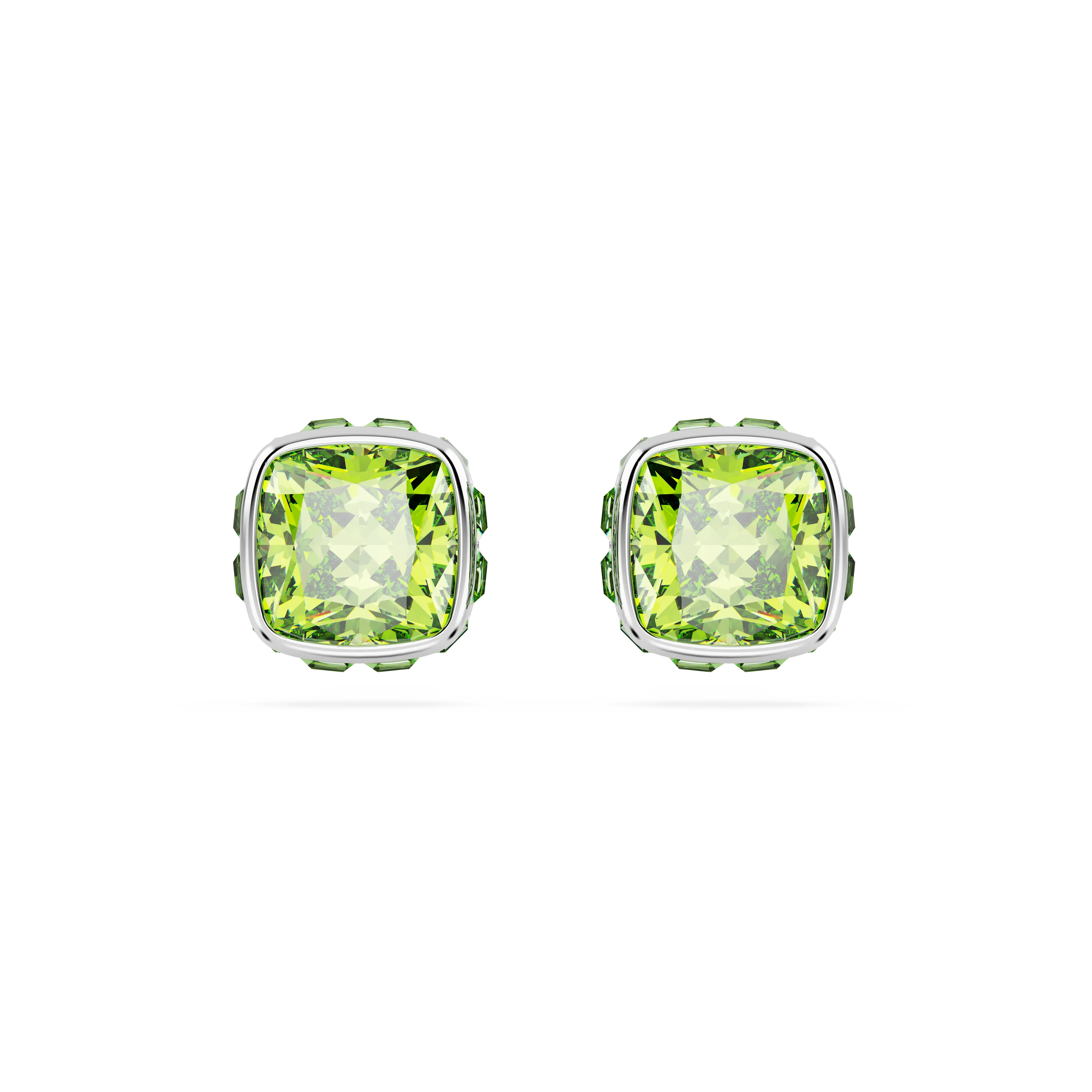Birthstone stud earrings Square cut/August/Green/Rhodium plated