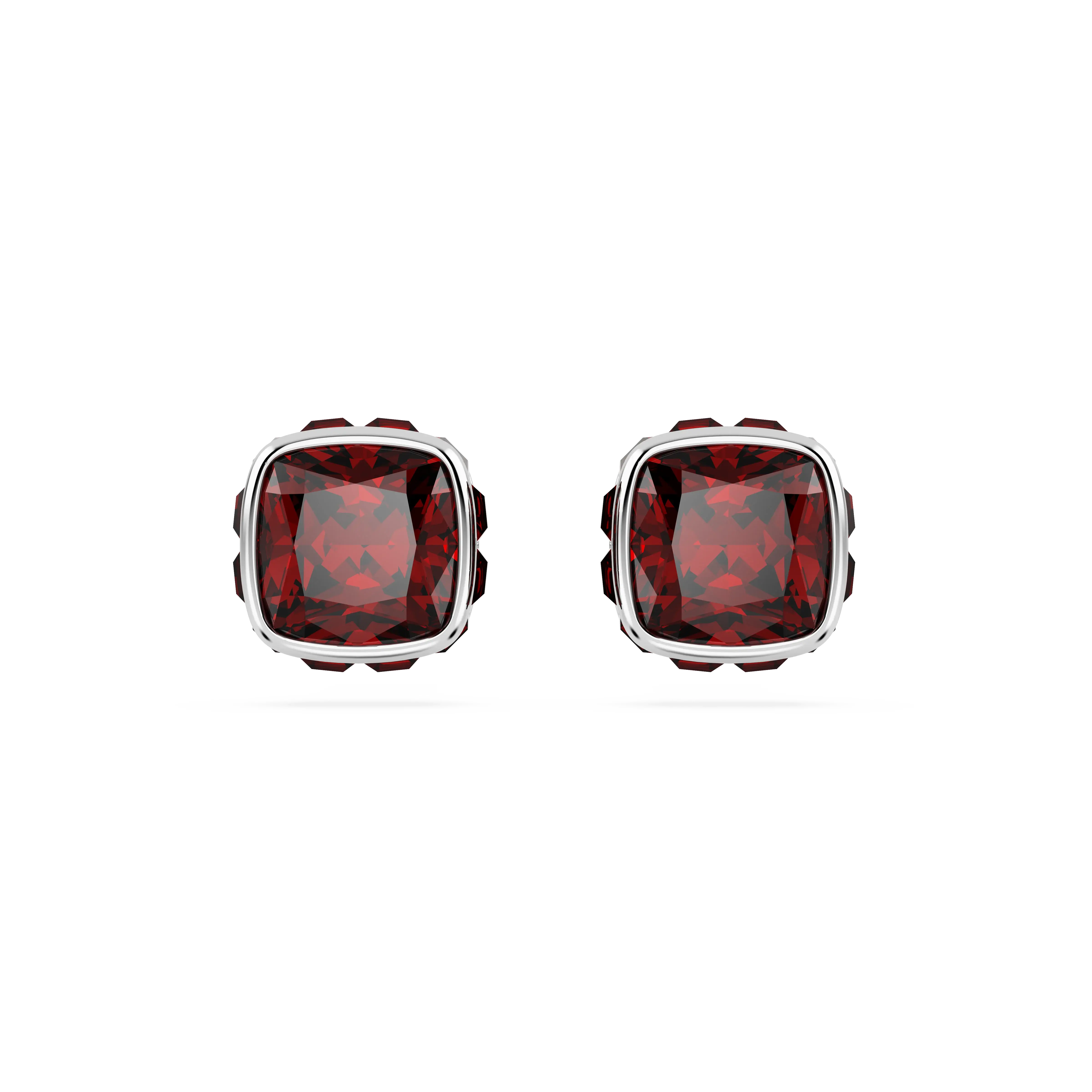 Birthstone stud earrings Square cut/January/Red/Rhodium plated