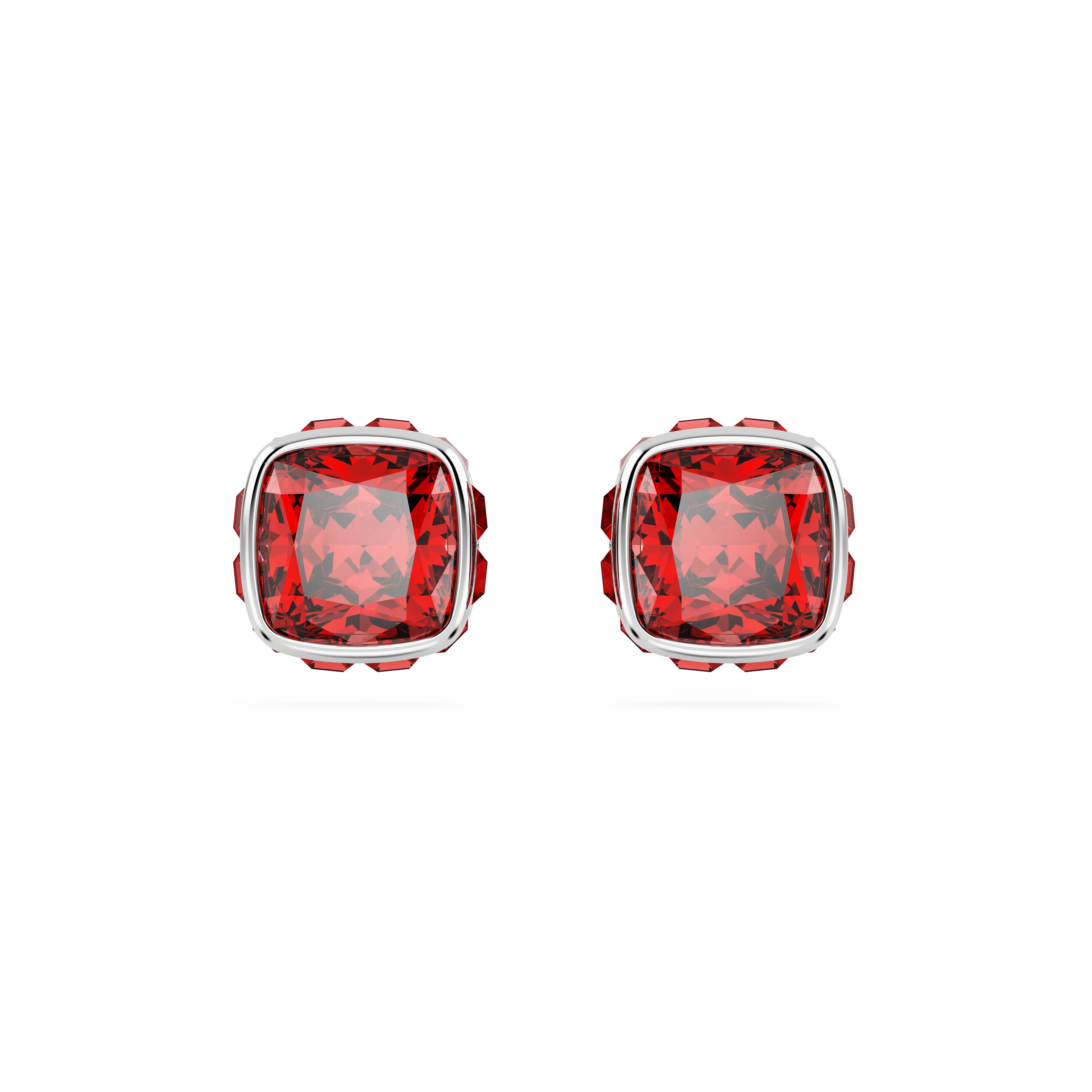 Birthstone stud earrings Square cut/July/Red/Rhodium plated