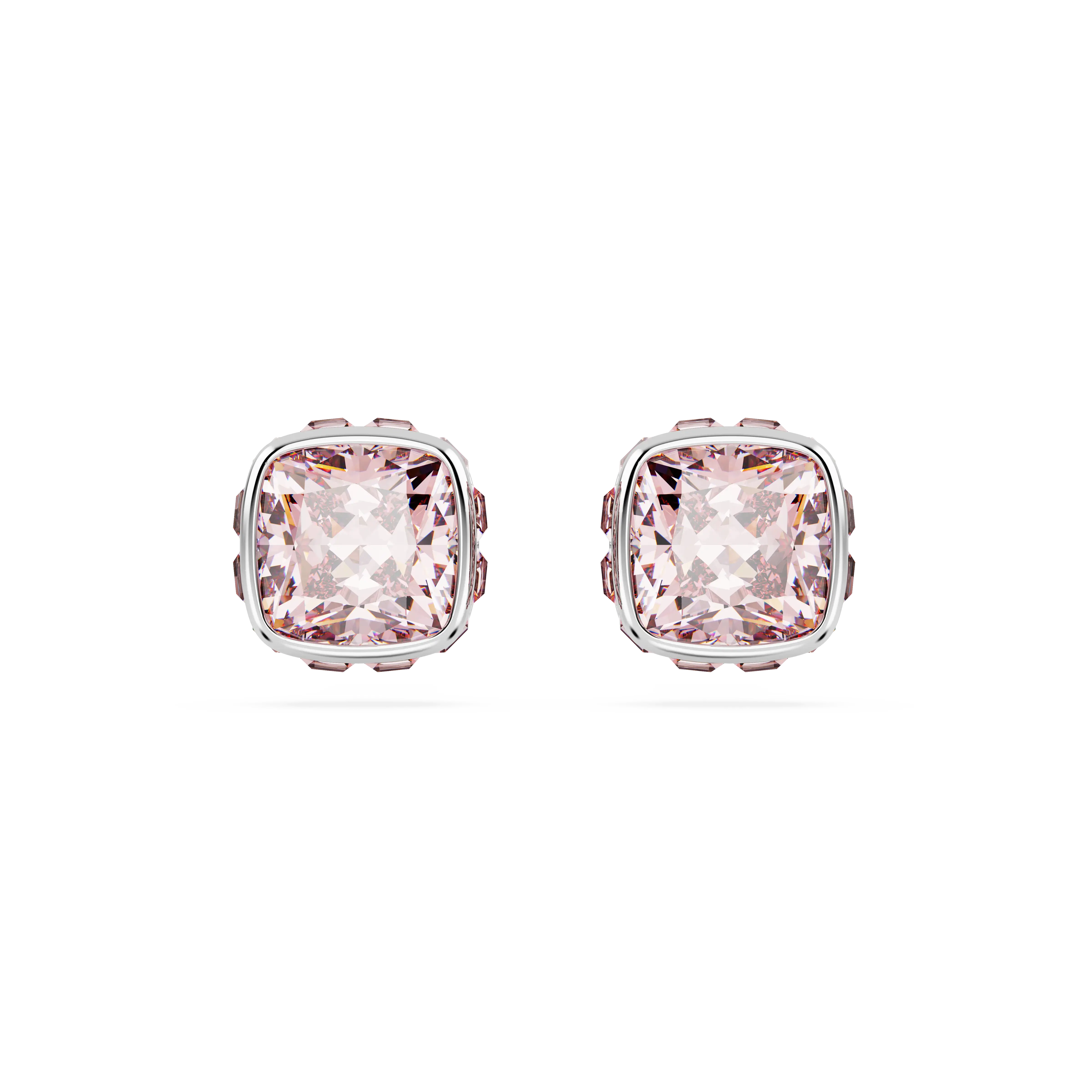 Birthstone stud earrings Square cut/June/Pink/Rhodium plated