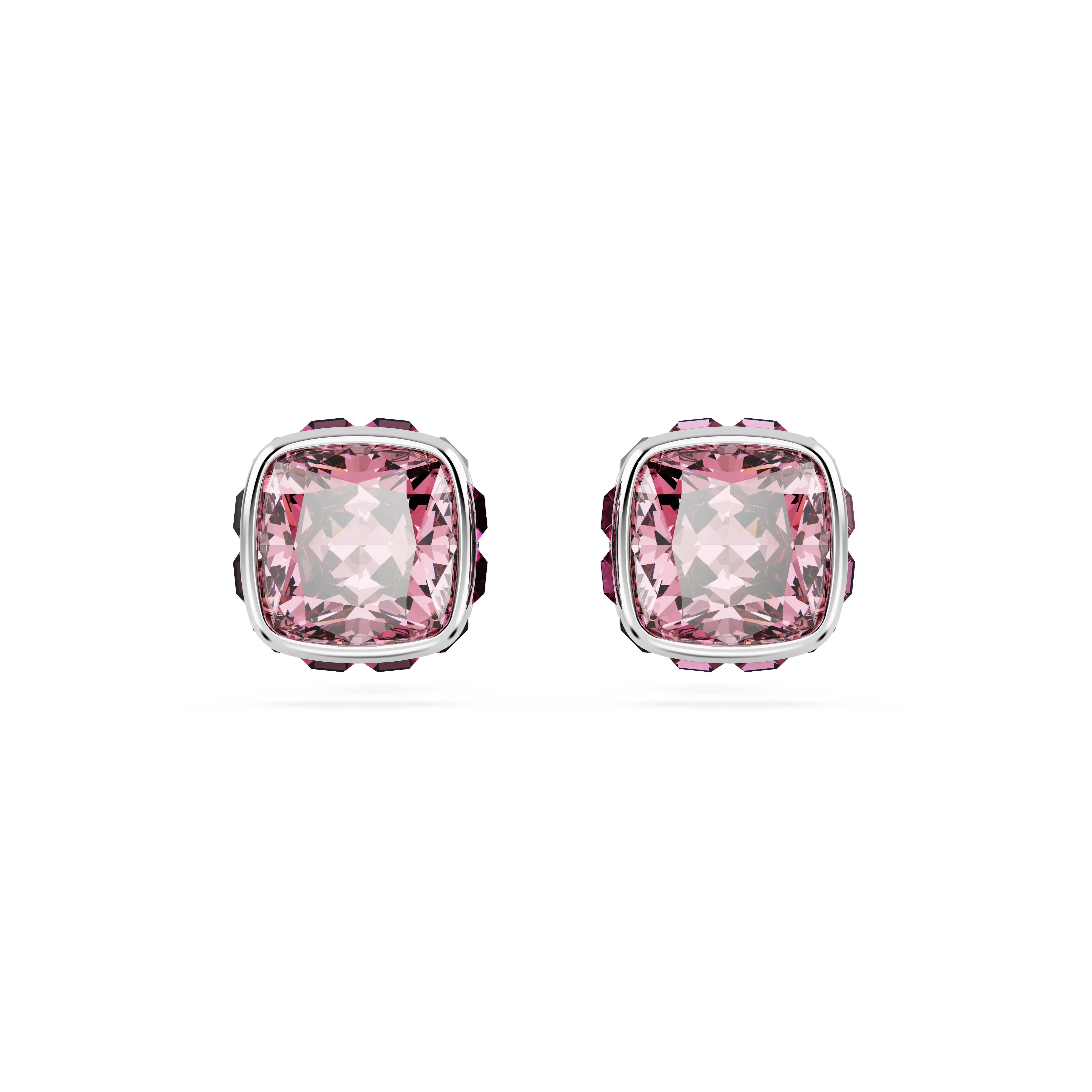 Birthstone stud earrings Square cut/October/Pink/Rhodium plated