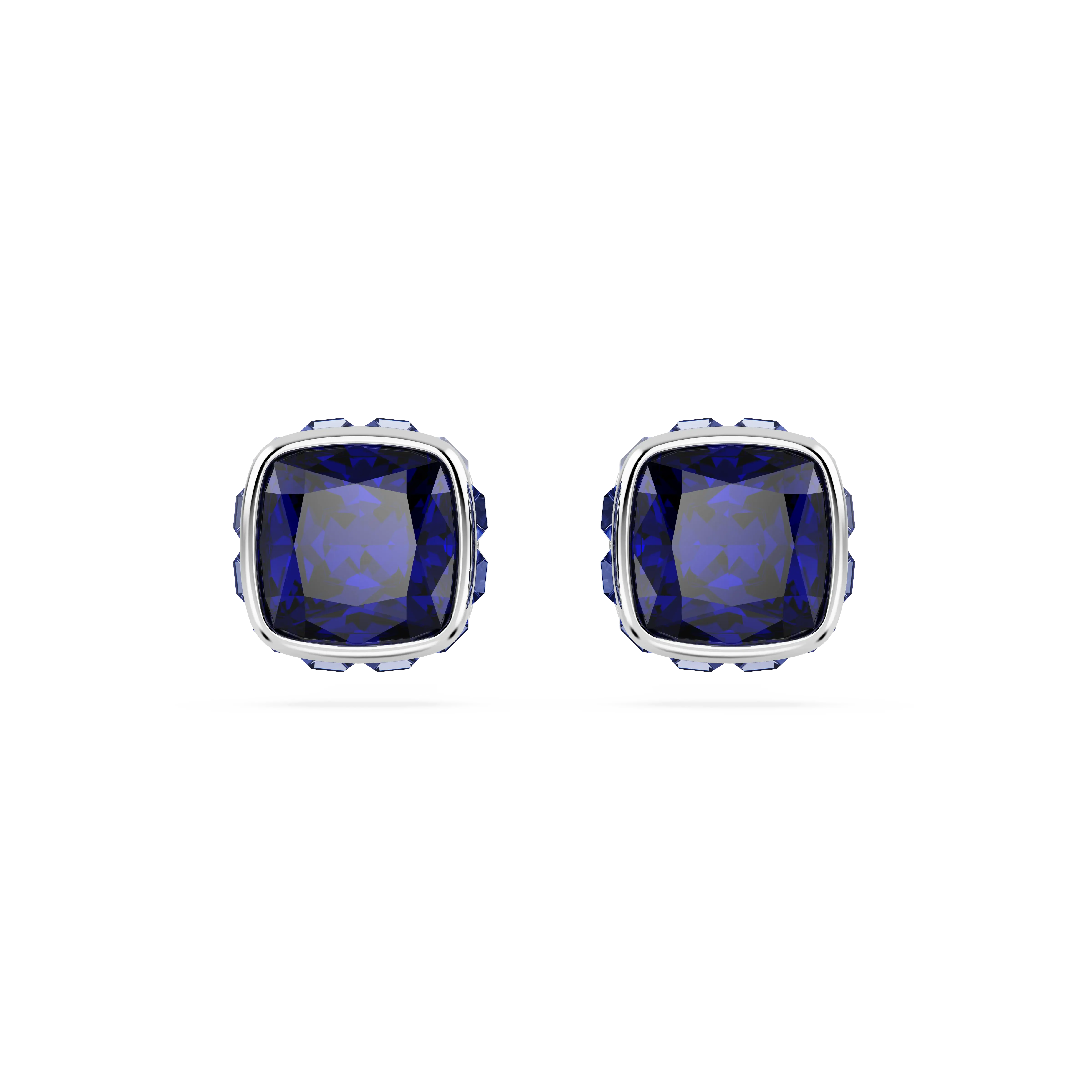 Birthstone stud earrings Square cut/September/Blue/Rhodium plated