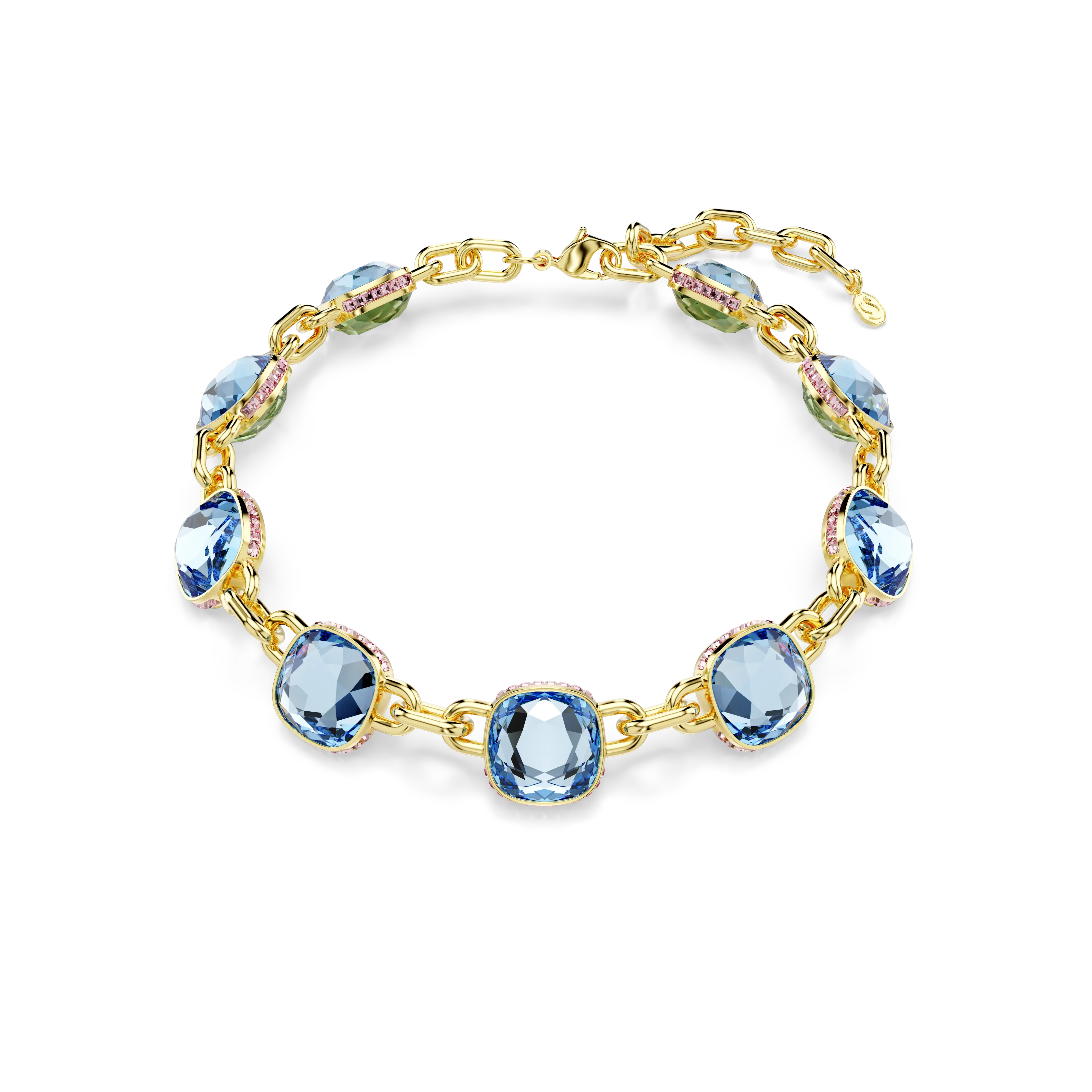 Chroma Tennis necklace Cushion cut/Multicolored/Gold-tone plated