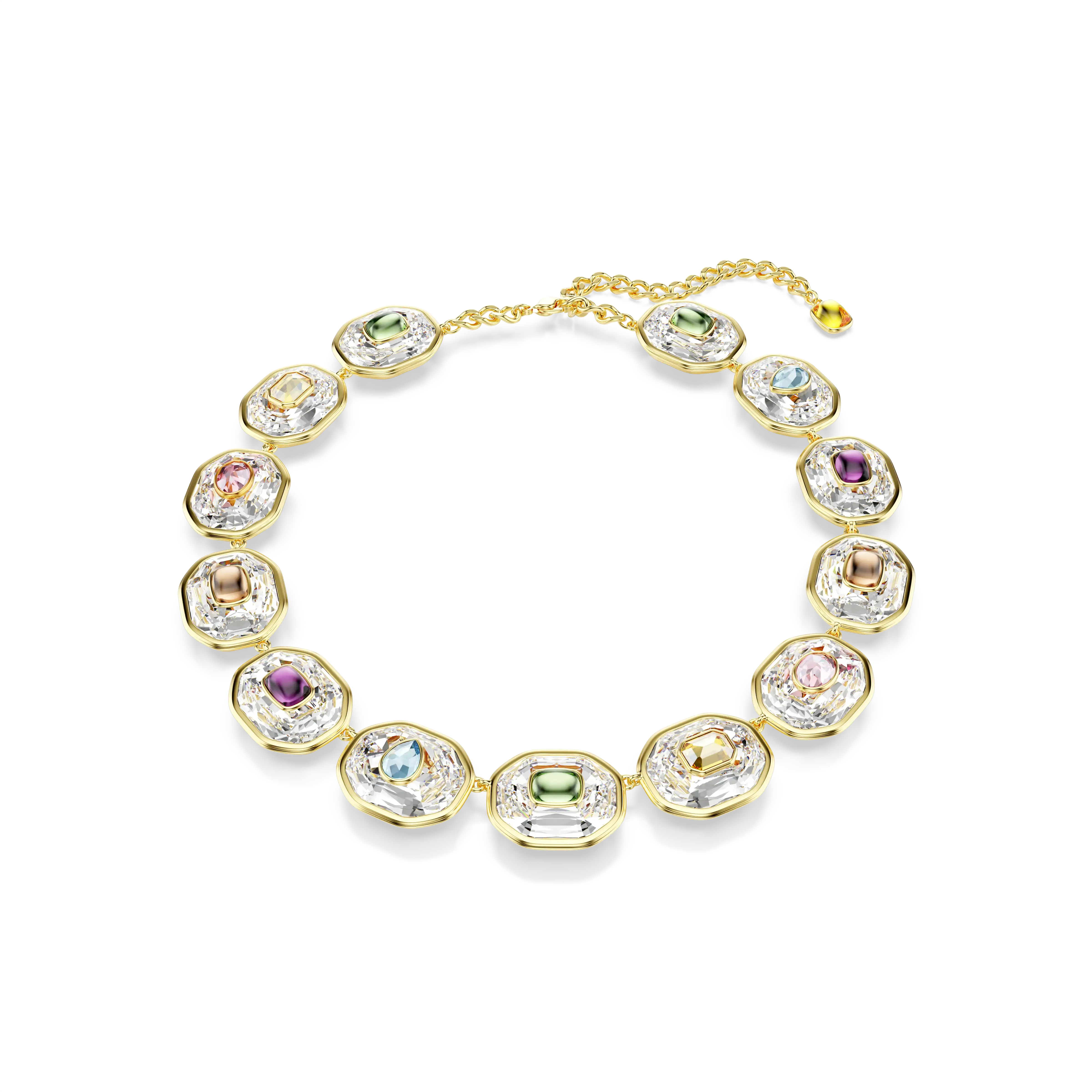 Chroma Tennis necklace Octagon cut/Multicolored/Gold-tone plated