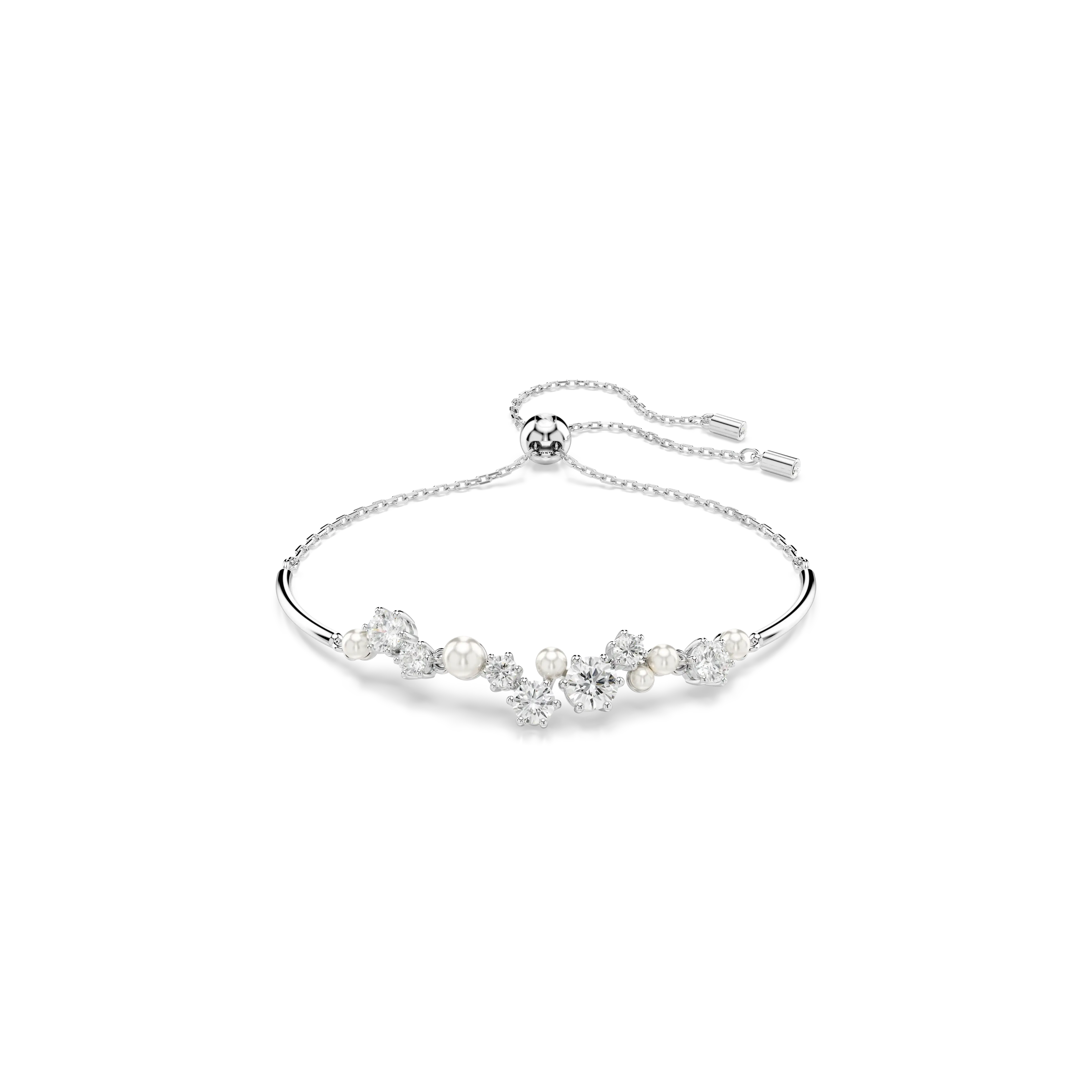 Constella bangle Crystal pearl/Round cuts/White/Rhodium plated