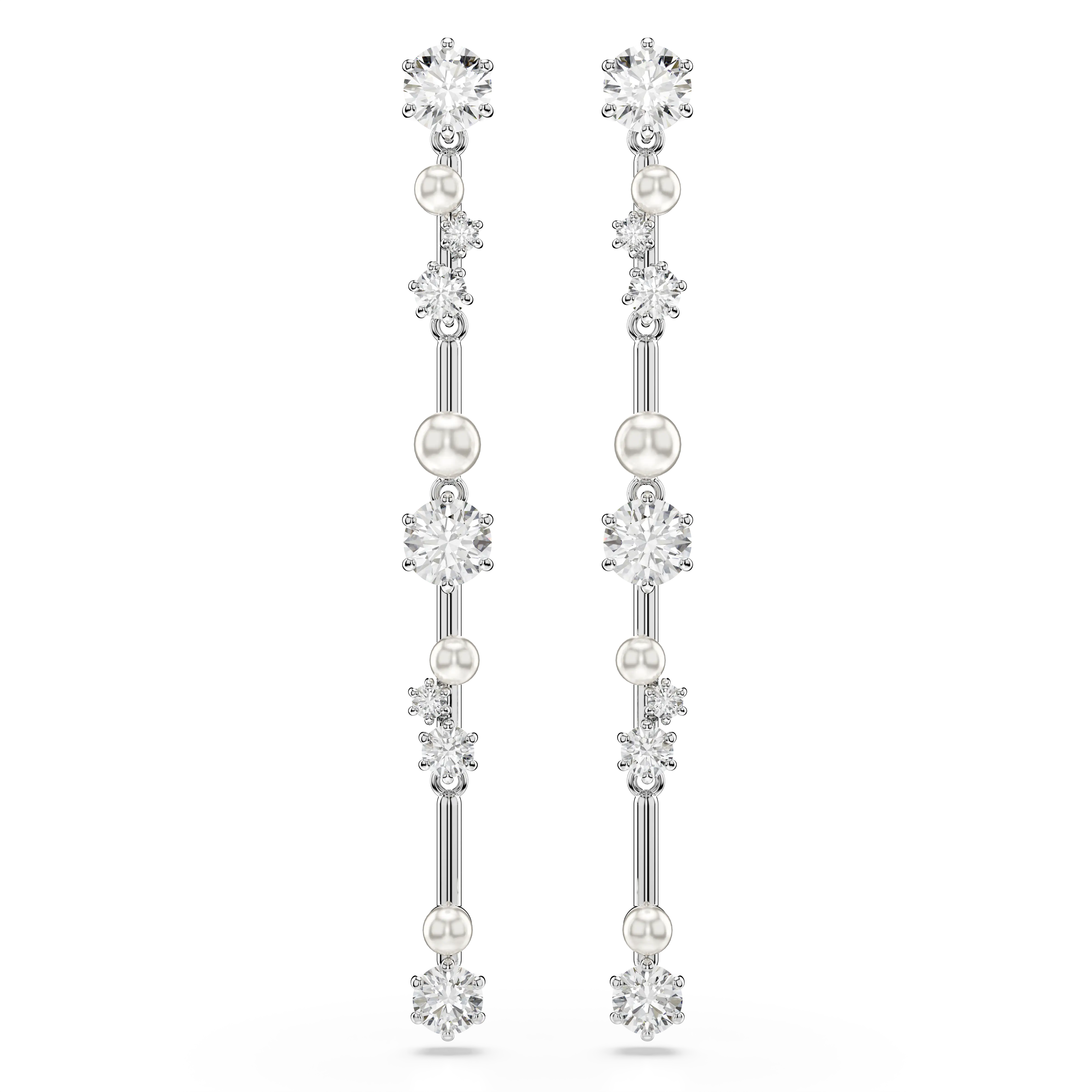 Constella drop earrings Crystal pearl/Round cuts/White/Rhodium plated
