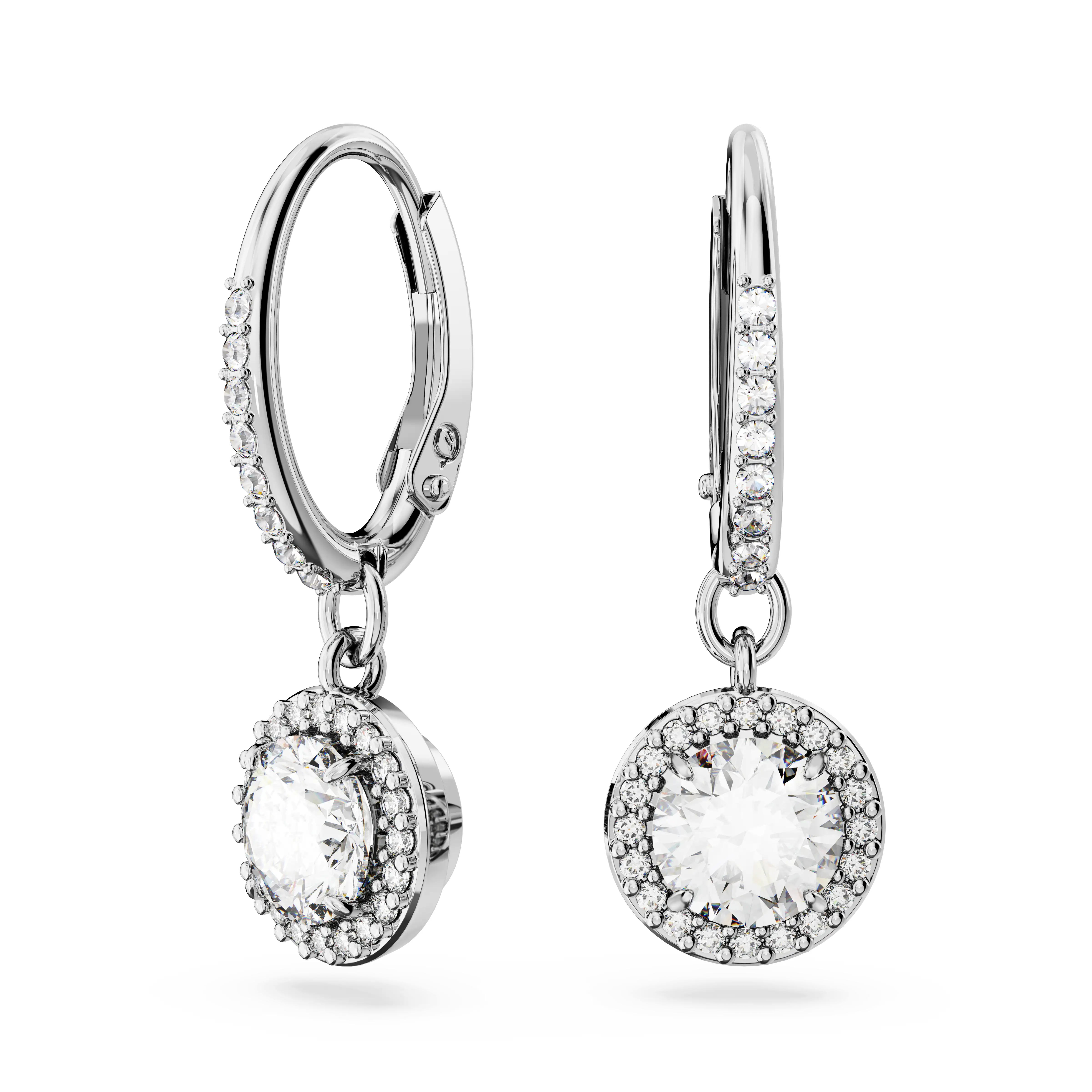 Constella drop earrings Round cut/Pavé/White/Rhodium plated