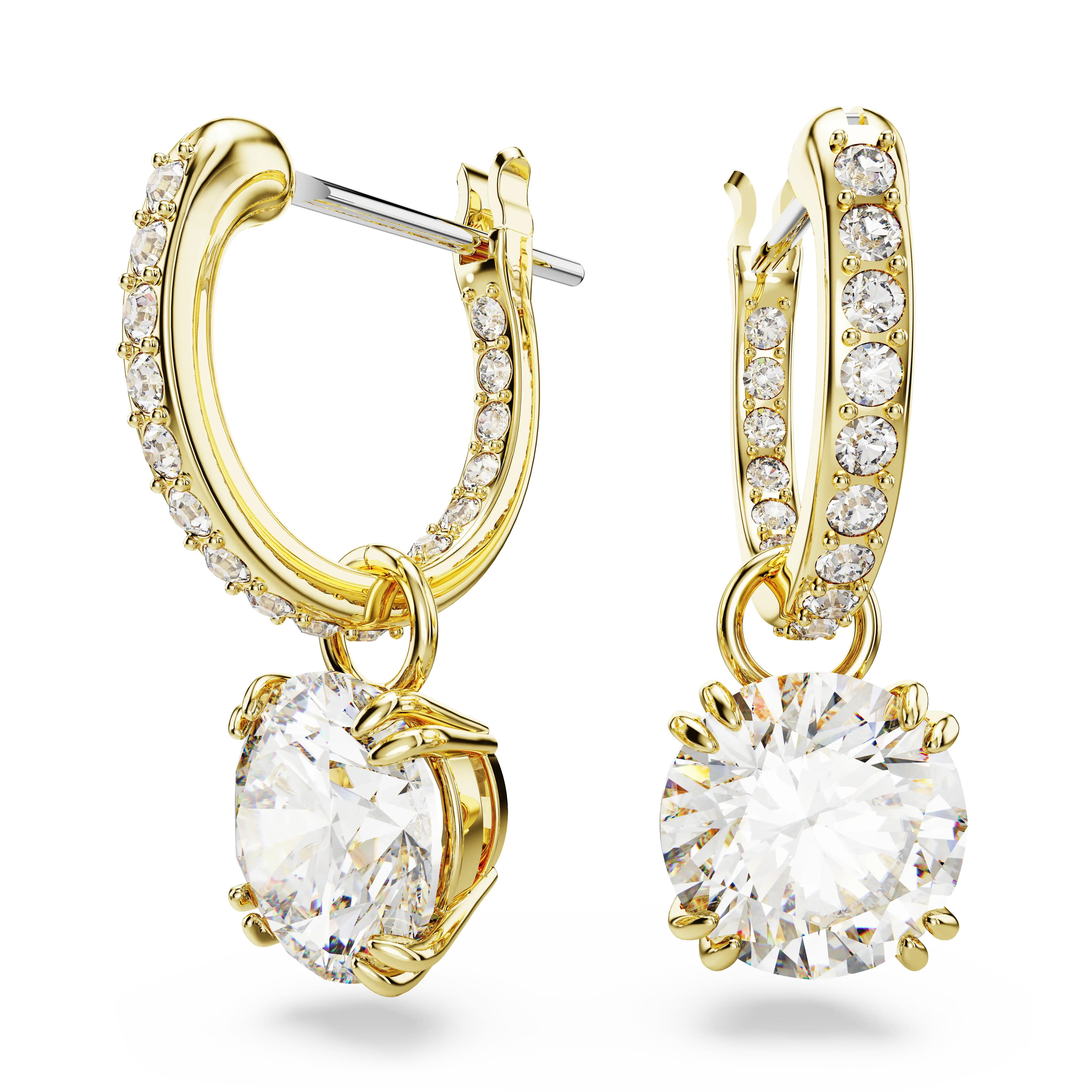 Constella drop earrings Round cut/White/Gold-tone plated