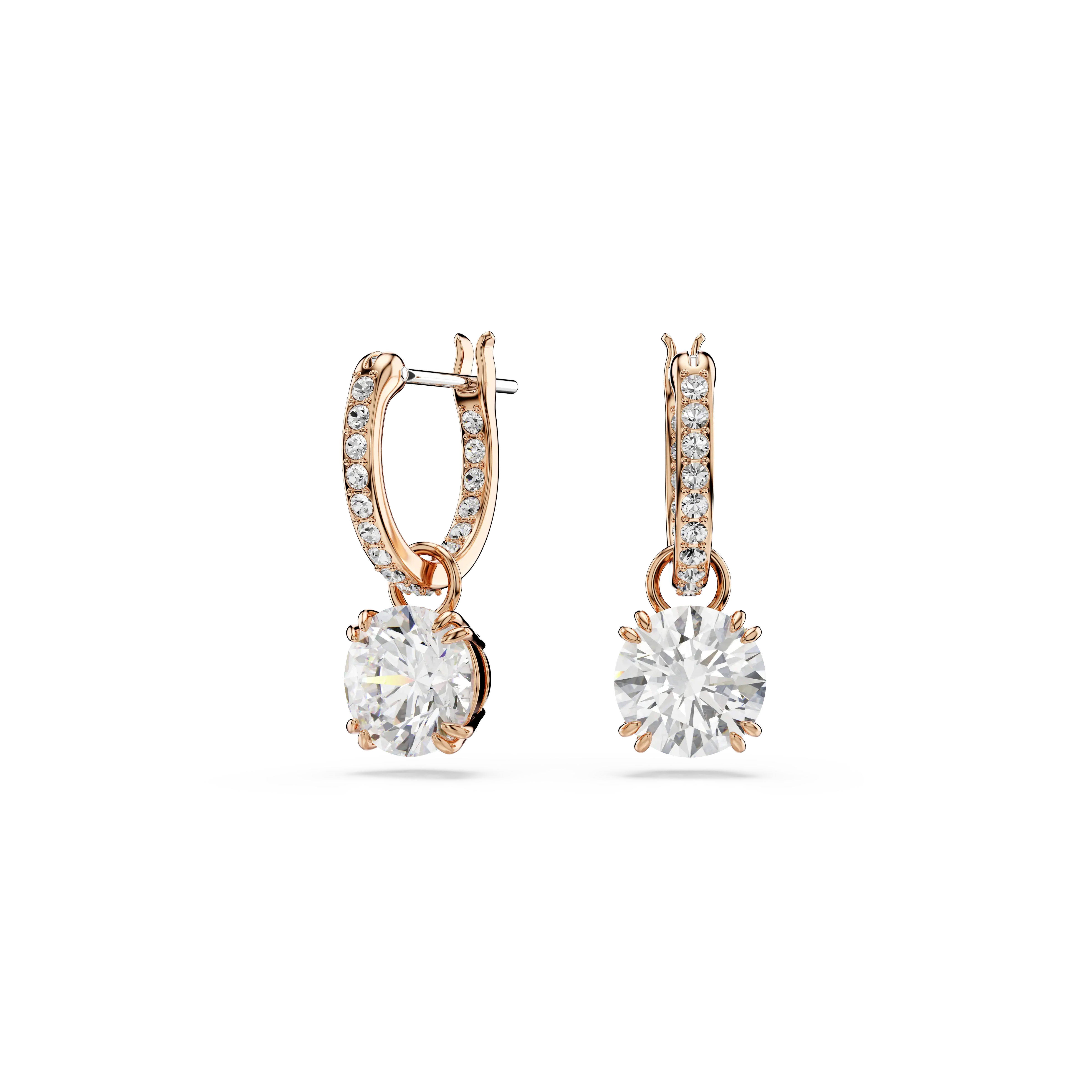 Constella drop earrings Round cut/White/Rose gold-tone plated