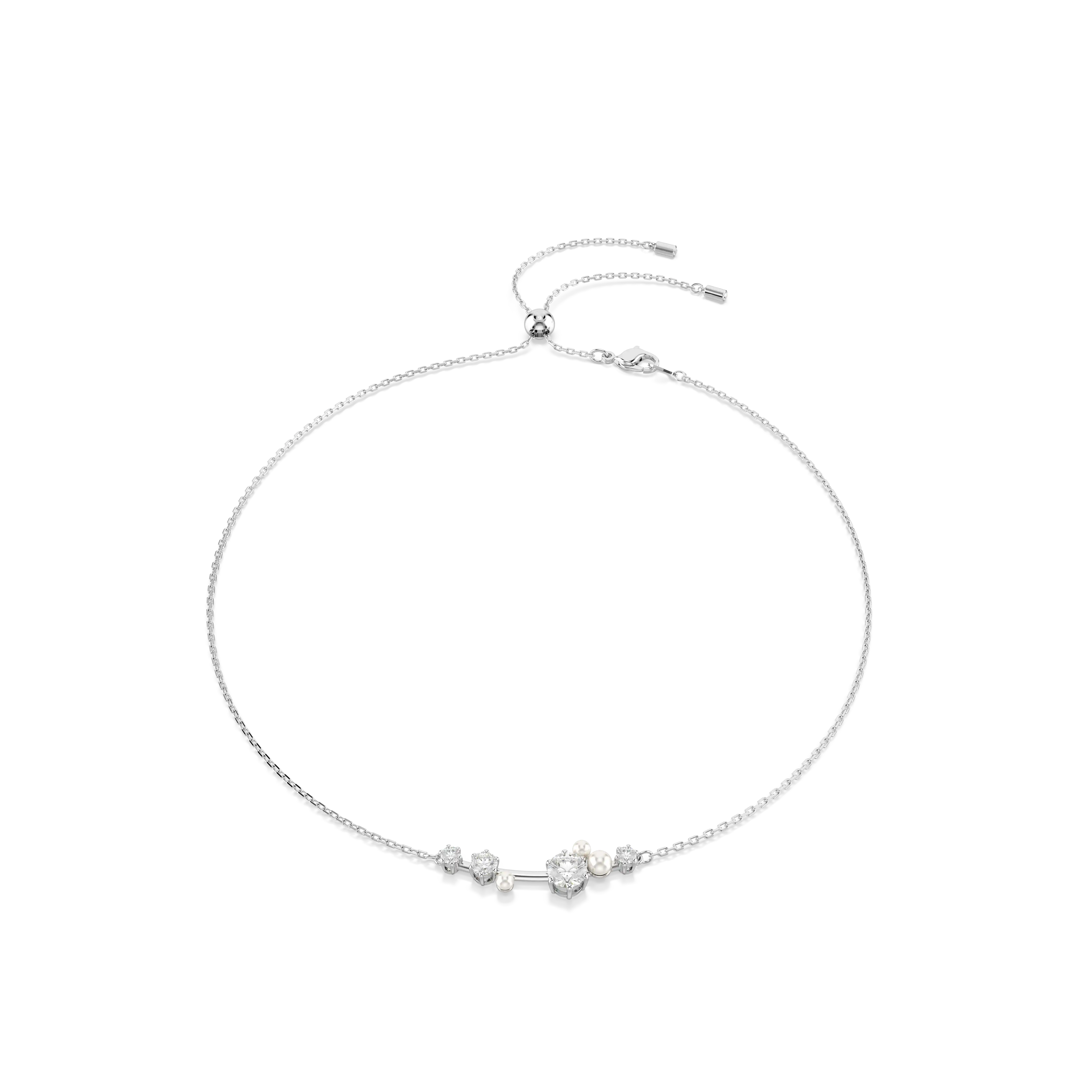 Constella necklace Crystal pearl/Round cuts/White/Rhodium plated