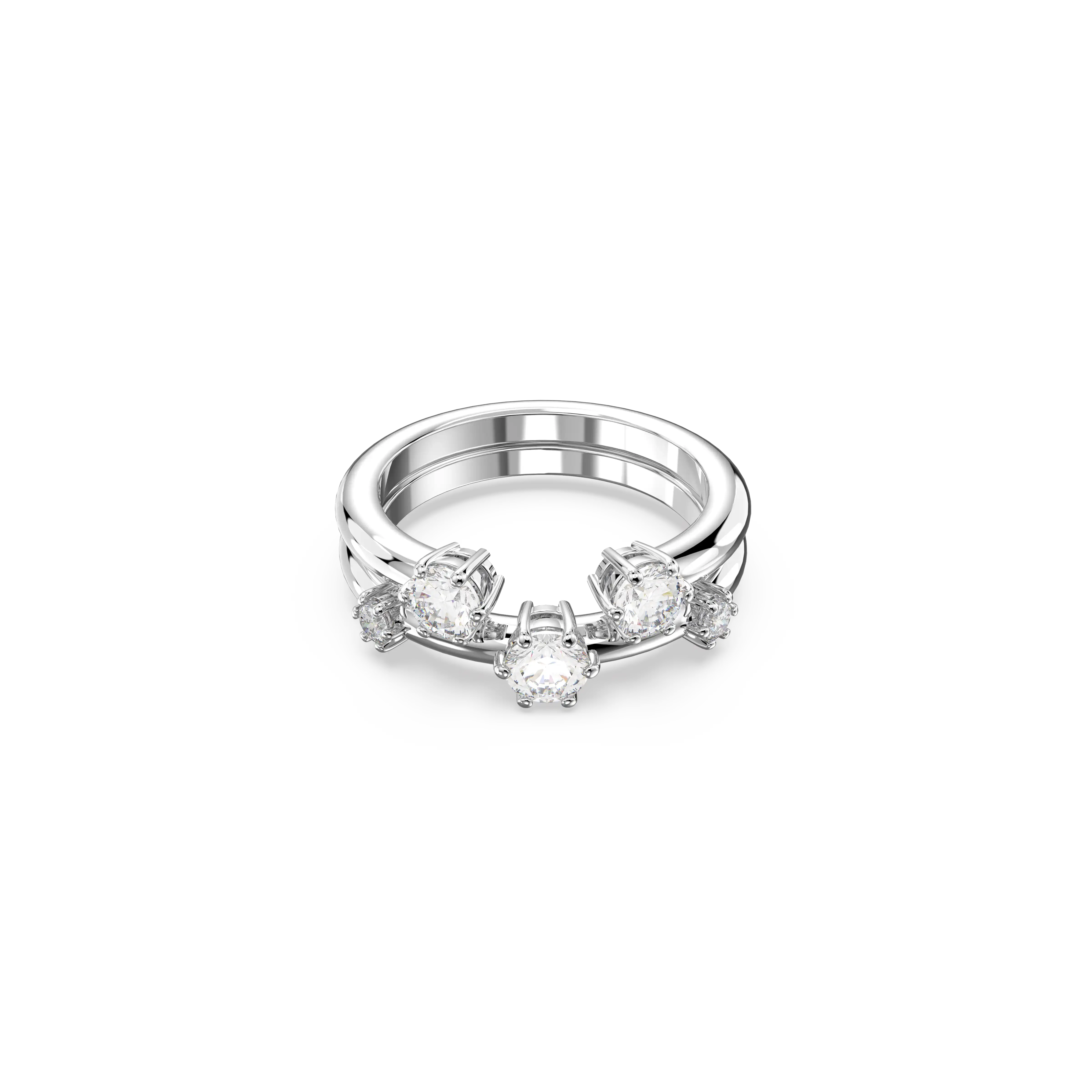 Constella ring Set (2)/Round cut/White/Rhodium plated
