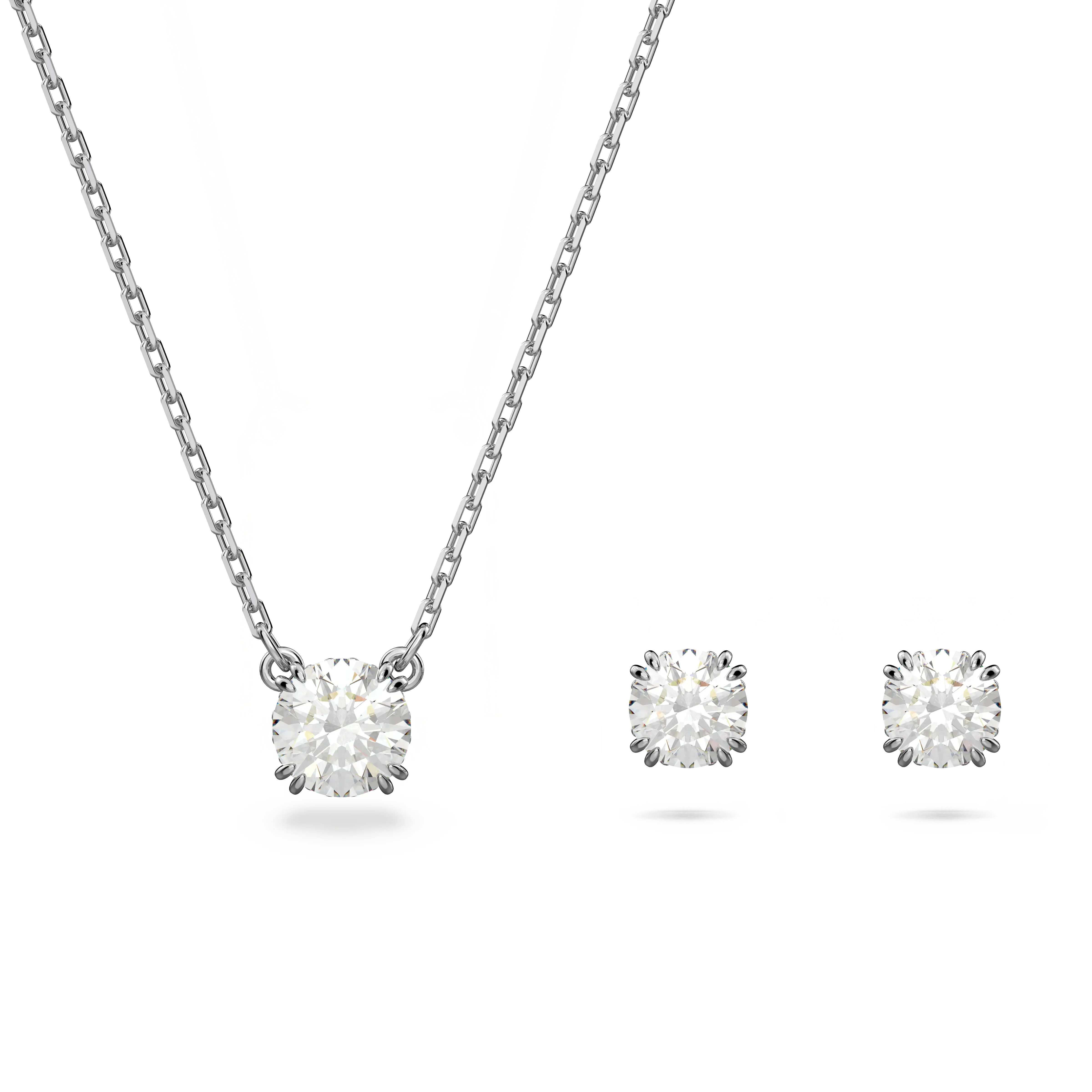 Constella set Round cut/White/Rhodium plated