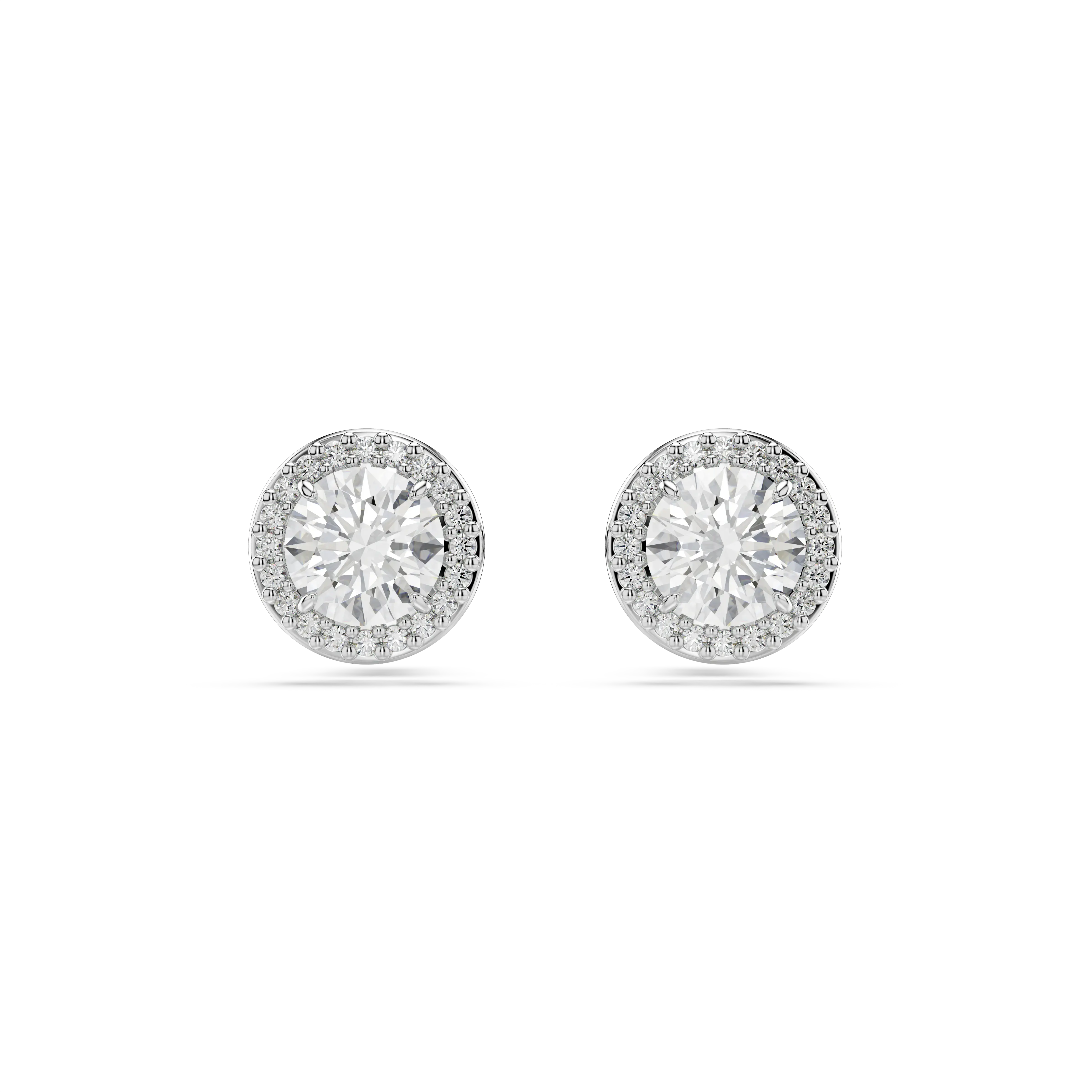 Constella stud earrings Round cut/Pavé/White/Rhodium plated
