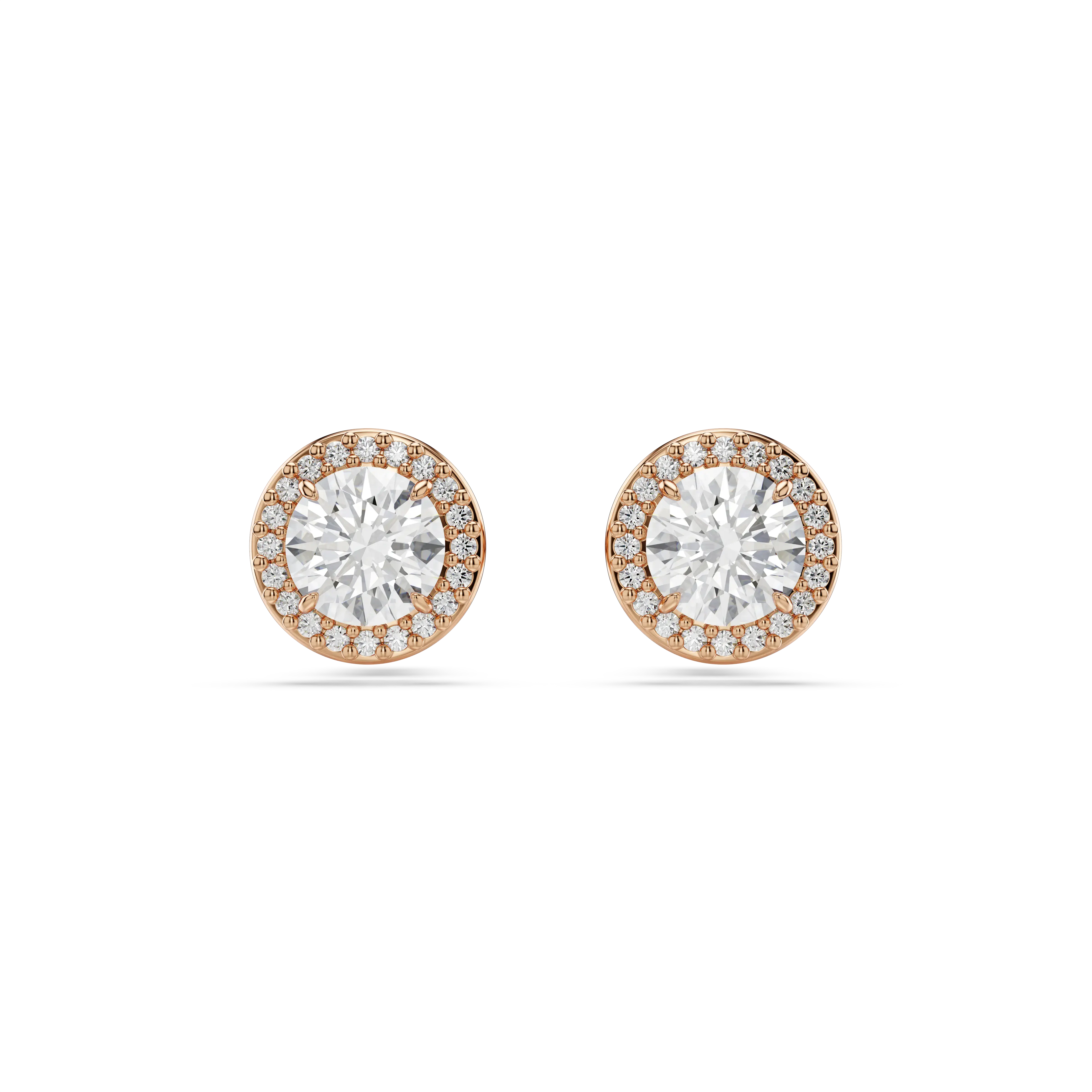 Constella stud earrings Round cut/Pavé/White/Rose gold-tone plated