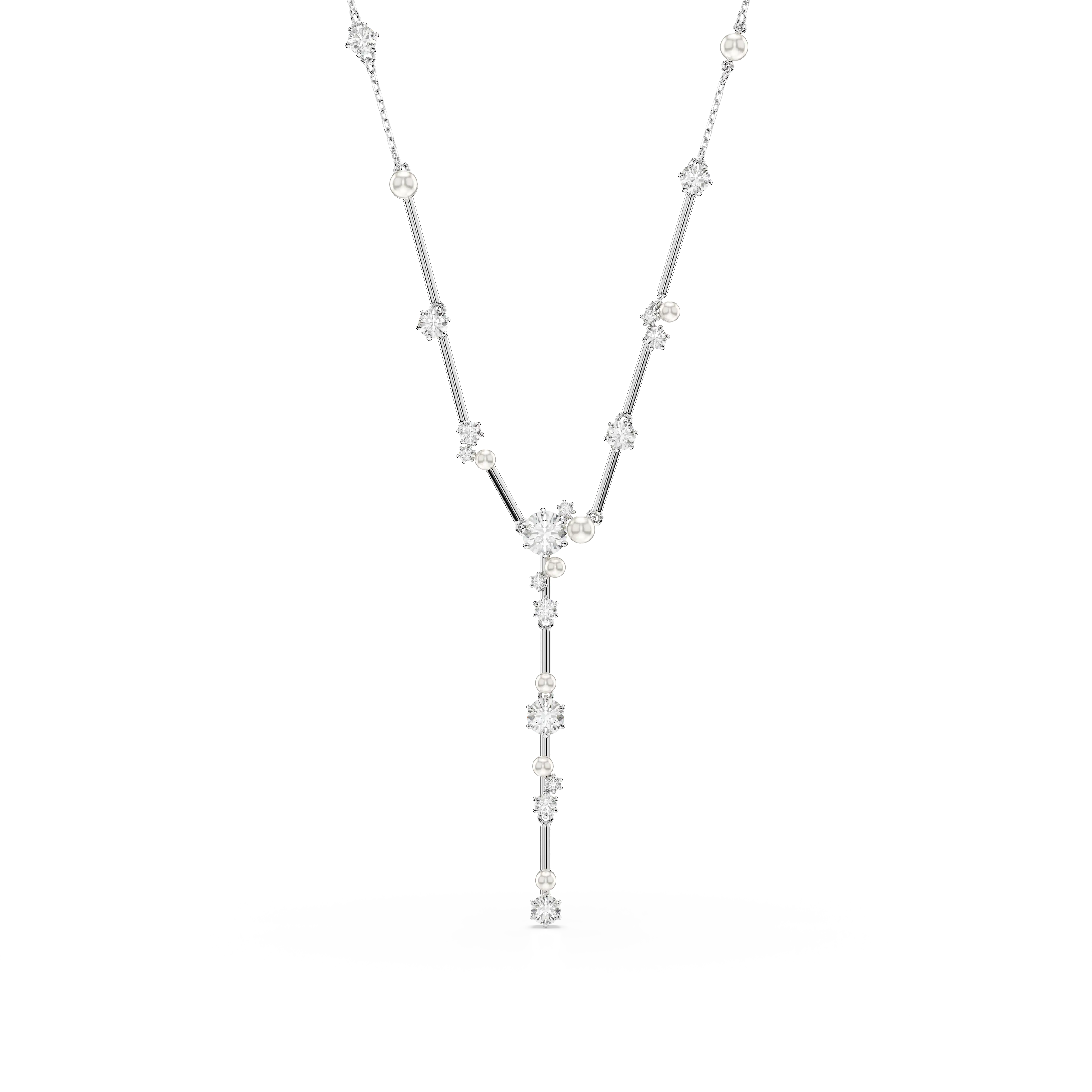 Constella Y necklace Crystal pearl/Round cuts/White/Rhodium plated