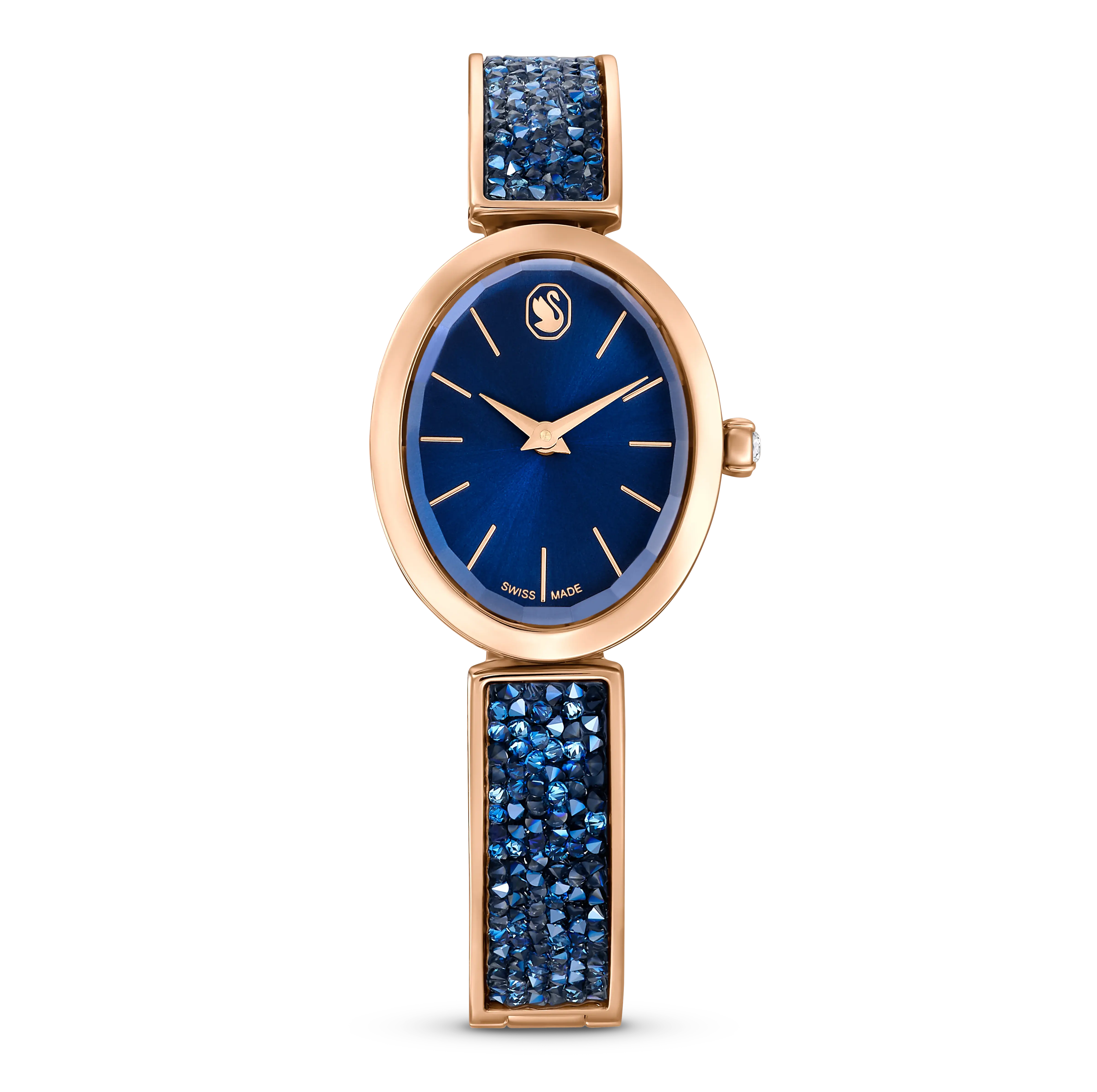 Crystal Rock Oval watch Swiss Made/Crystal bracelet/Blue/Rose gold-tone finish