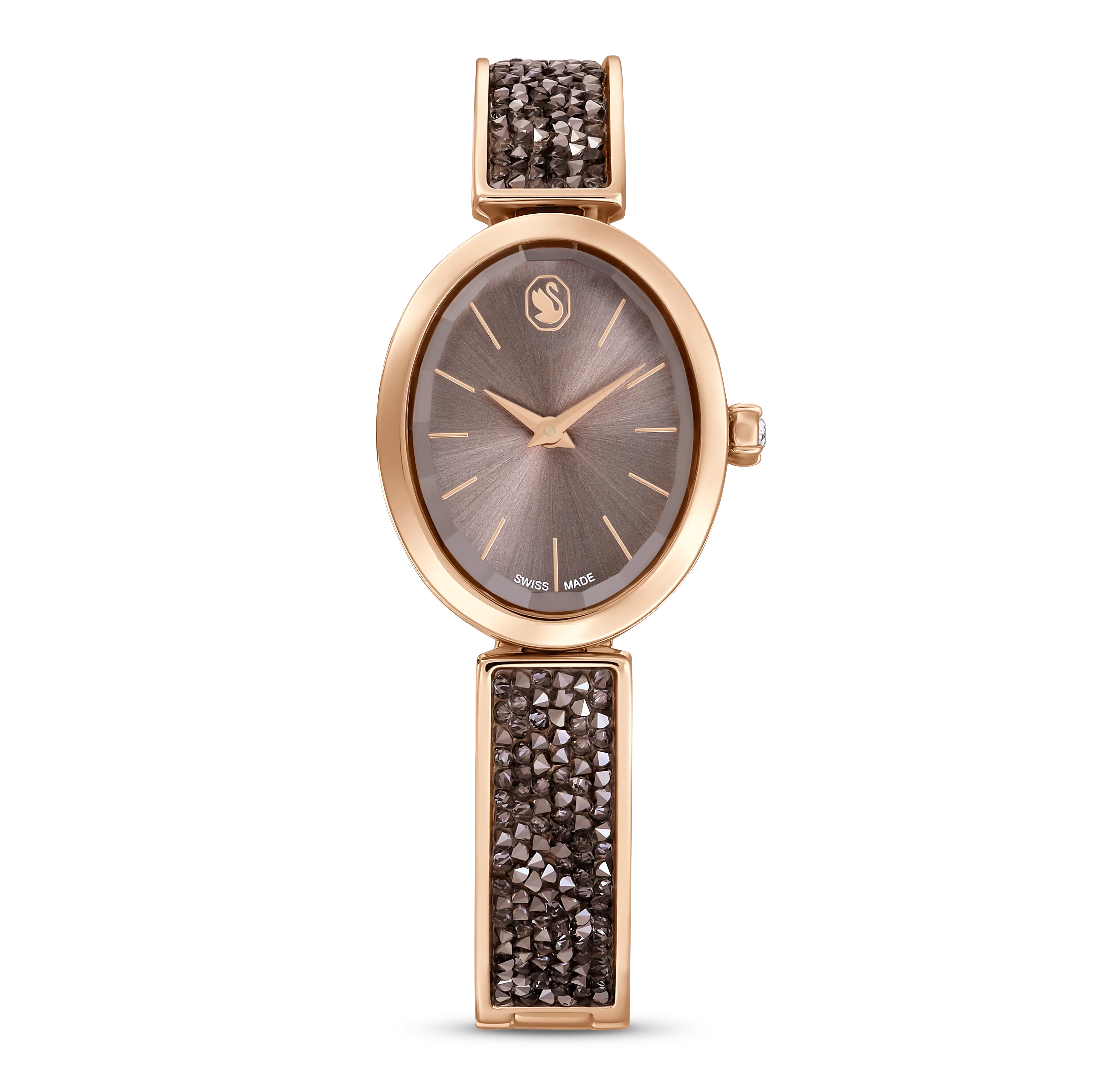 Crystal Rock Oval watch Swiss Made/Crystal bracelet/Gray/Rose gold-tone finish