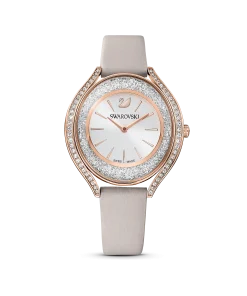 Crystalline Aura watch Swiss Made/Leather strap/Gray/Rose gold-tone finish