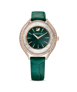 Crystalline Aura watch Swiss Made/Leather strap/Green/Rose gold-tone finish