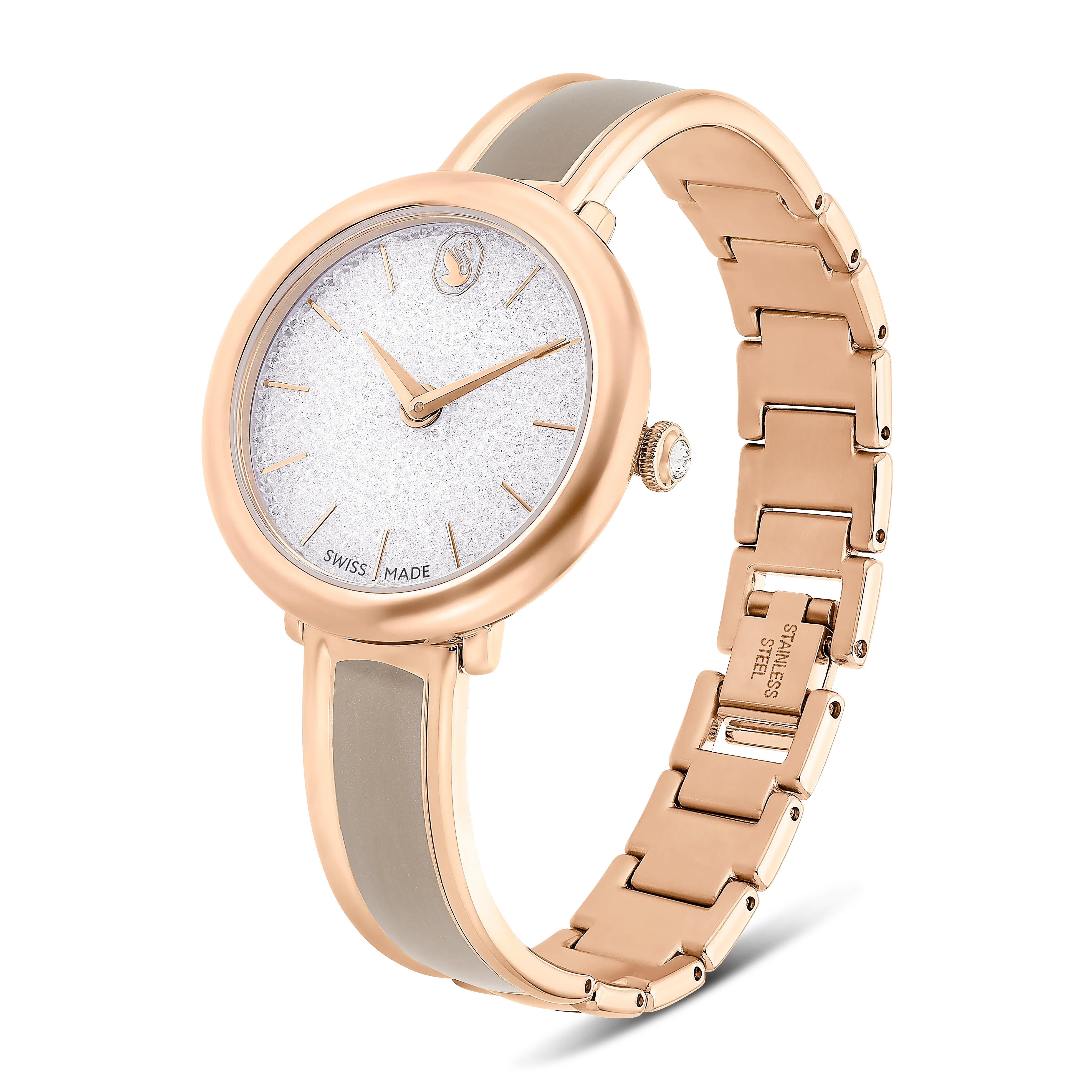 Crystalline Bangle watch Swiss Made/Metal bracelet/Beige/Rose gold-tone finish