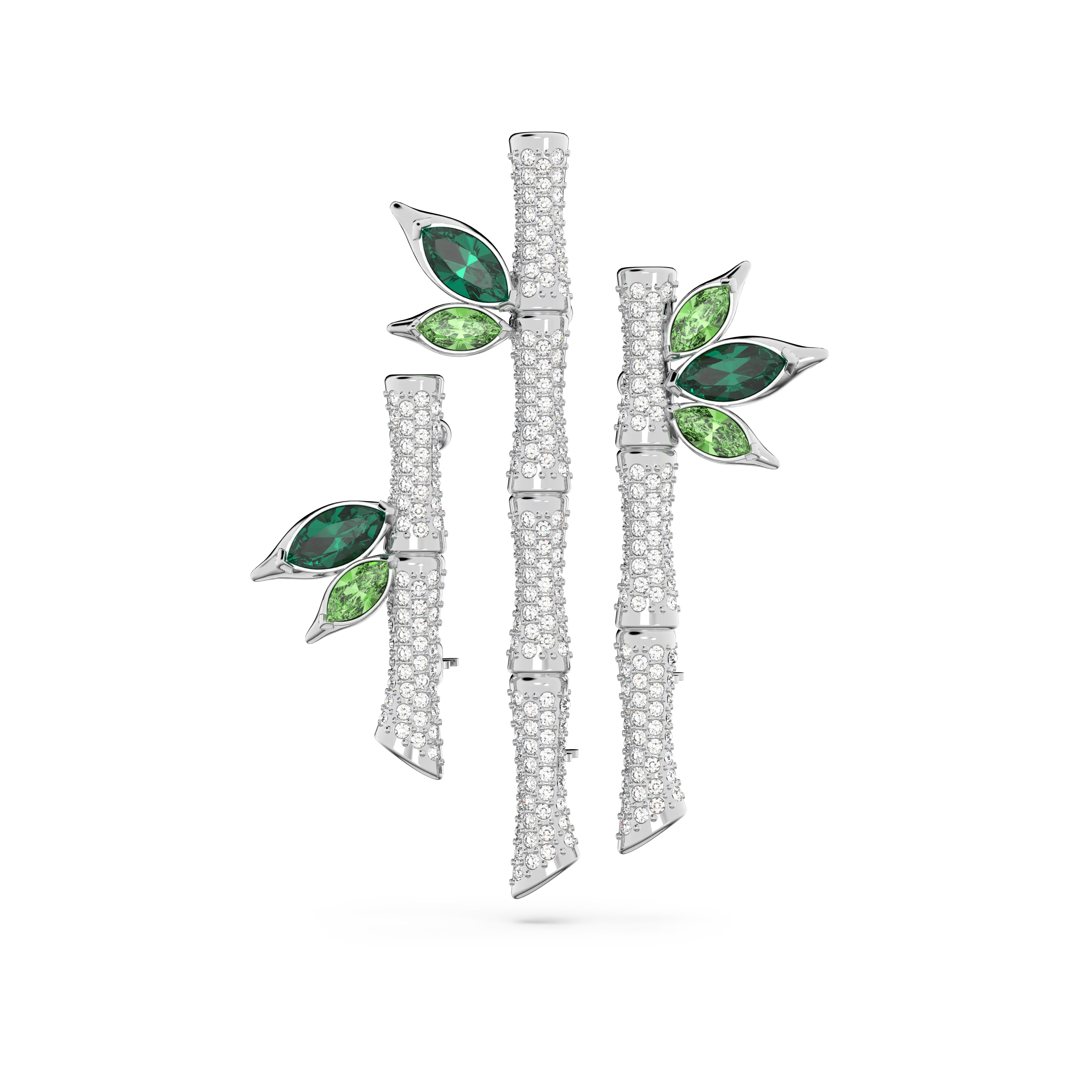 Dellium brooch Bamboo/Green/Rhodium plated