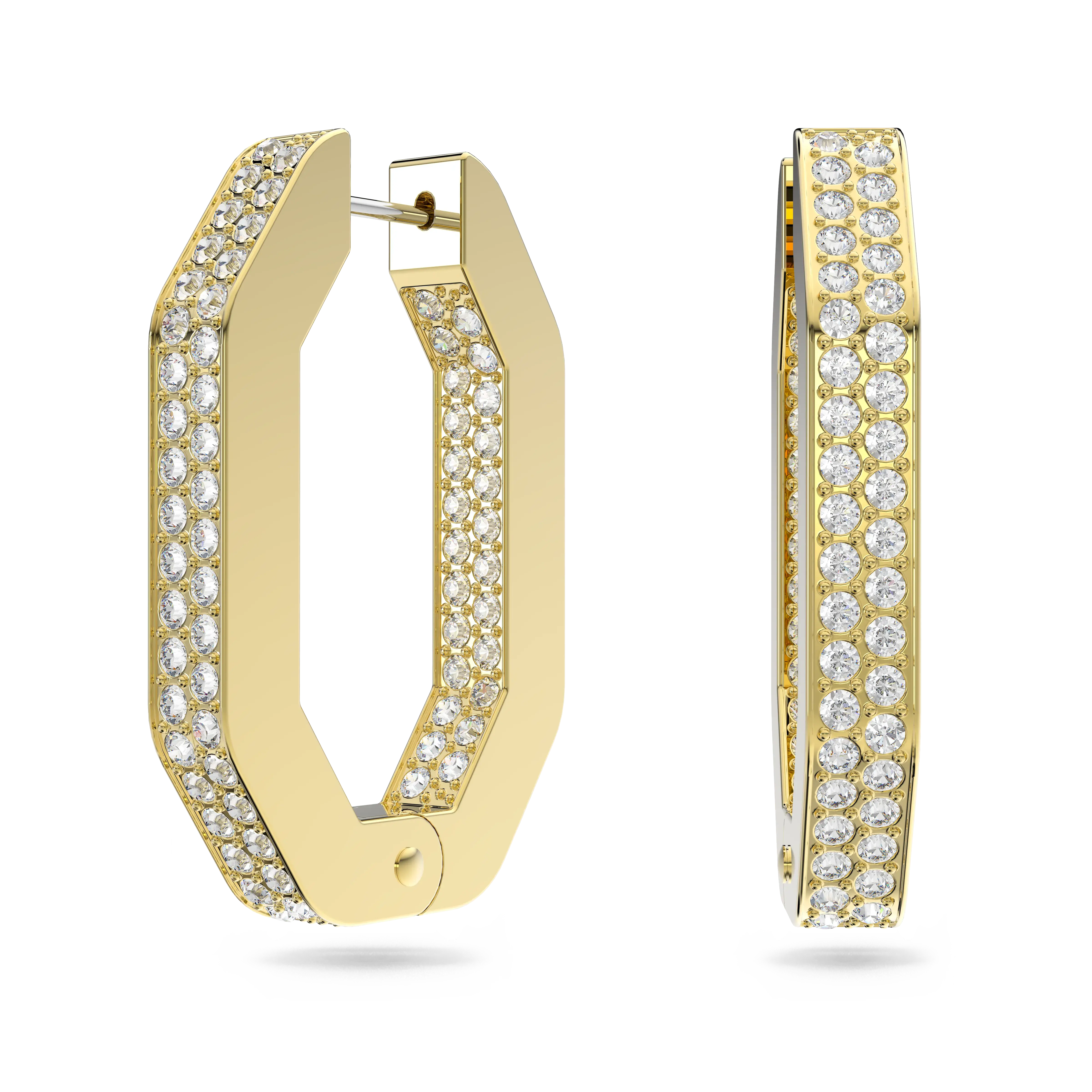 Dextera hoop earrings Octagon shape/Medium/White/Gold-tone plated