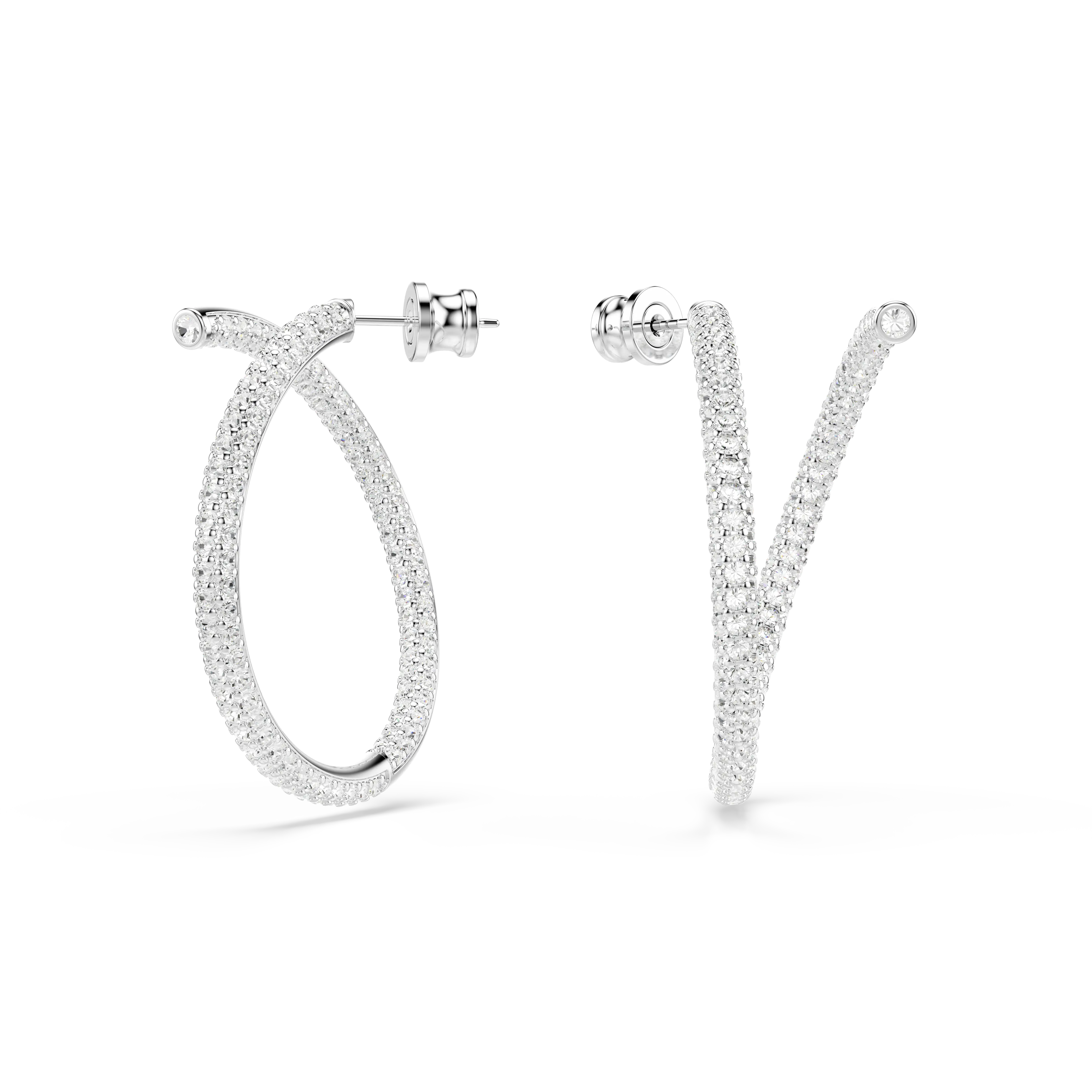 Dextera hoop earrings Round cut/White/Rhodium plated