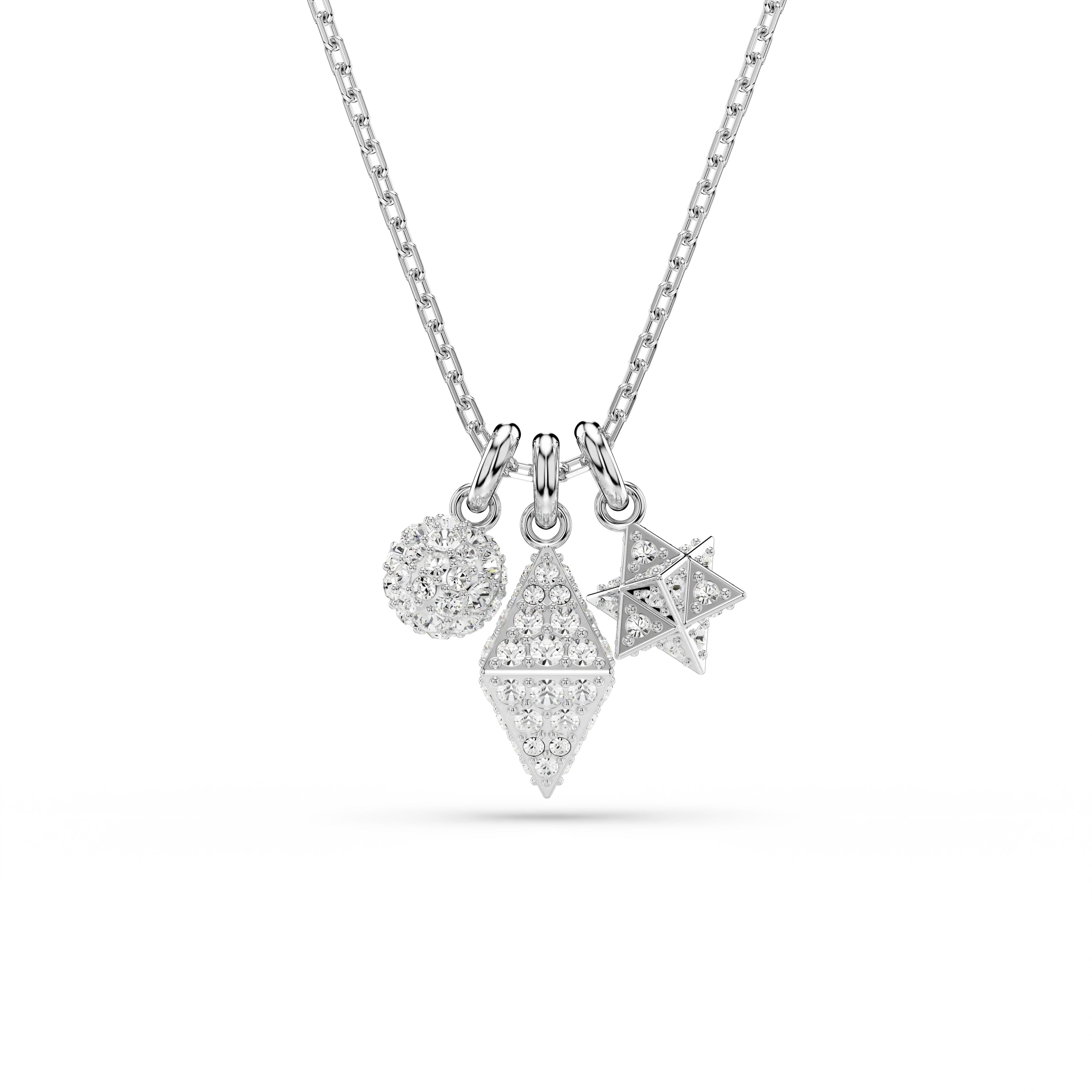 Dextera pendant Round cut/Sphere and cube/White/Rhodium plated